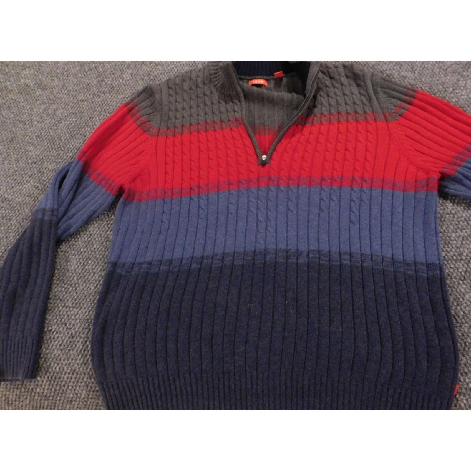 Izod IZOD Sweater Pullover Long Sleeve V-Neck Pullover Regular Size L Blue Knit Cotton Zipper Casual Mens Classic - 1/4 Zip (no N/A) Size US L / EU 52-54 / 3 - 3 Thumbnail