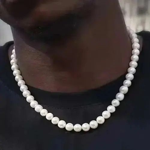 American College x Jewelry Immitation Pearl Beads Necklace in Silver, Men's