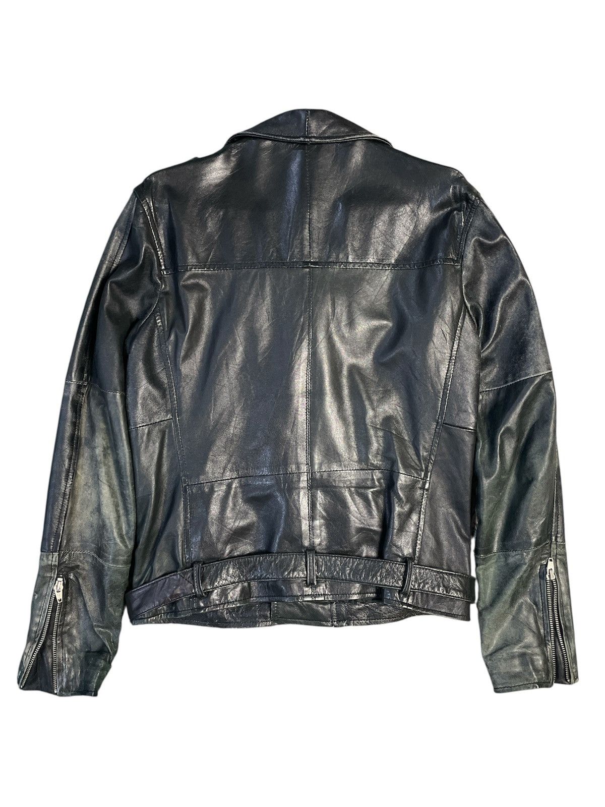 Japanese Brand 00s Roshell Sheepskins Leather Faded Biker Jacket Size US L / EU 52-54 / 3 - 2 Thumbnail