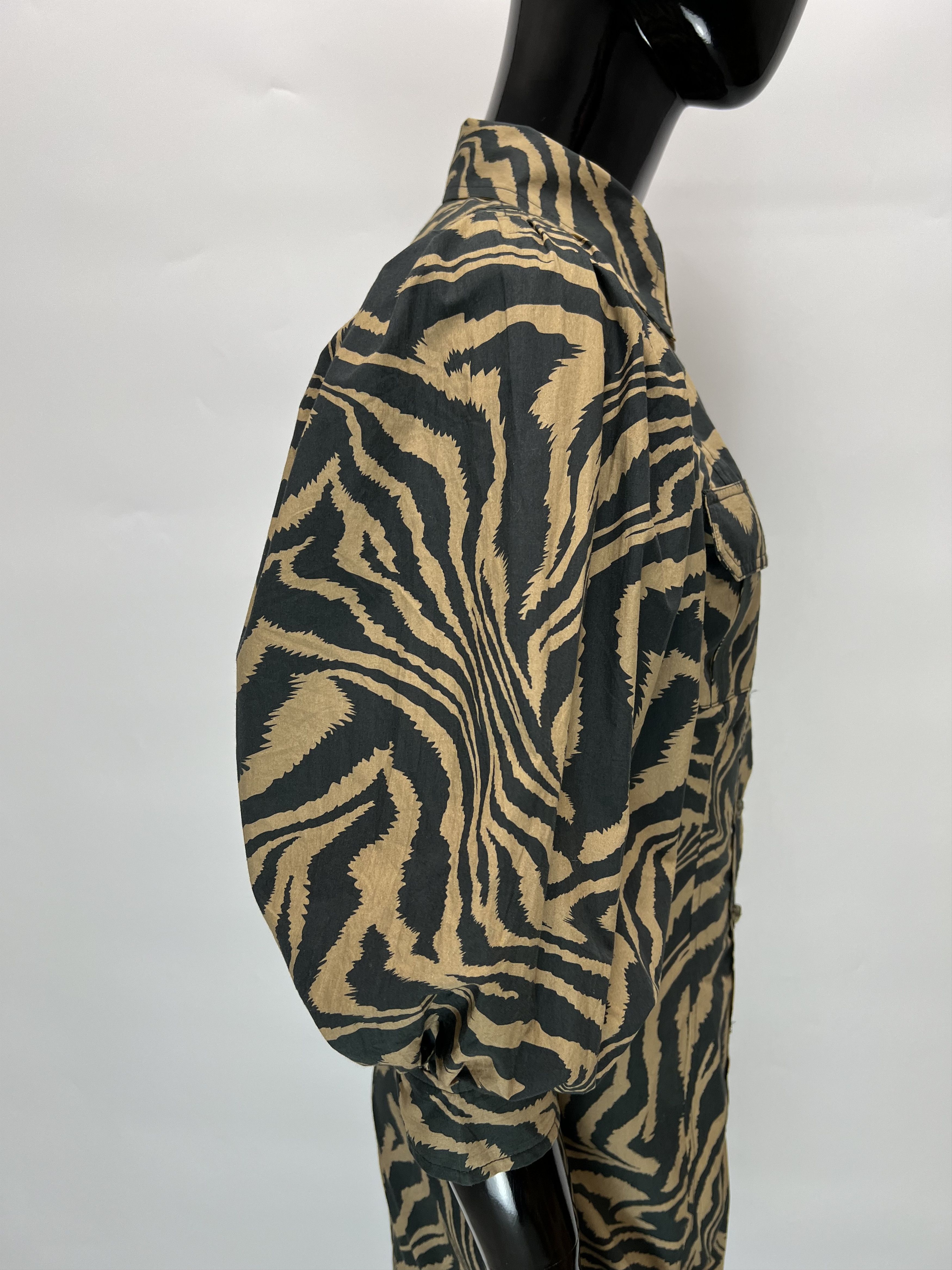 Ganni Ganni Cotton Button Up Puff Sleeves Mini Dress Zebra Print Size XS / US 0-2 / IT 36-38 - 7 Thumbnail