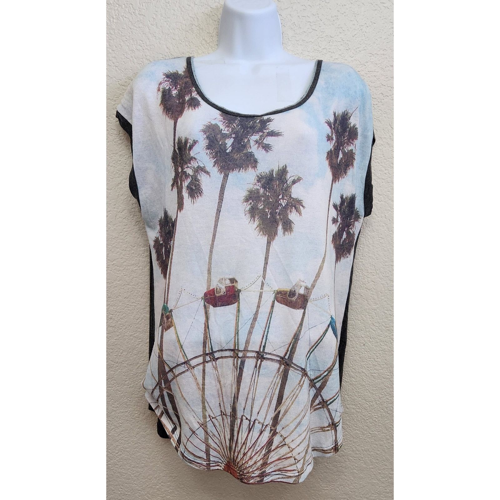 Other Edista Gray White Graphic Print Capped Sleeves Top XL Soft Size XL / US 12-14 / IT 48-50 - 1 Thumbnail