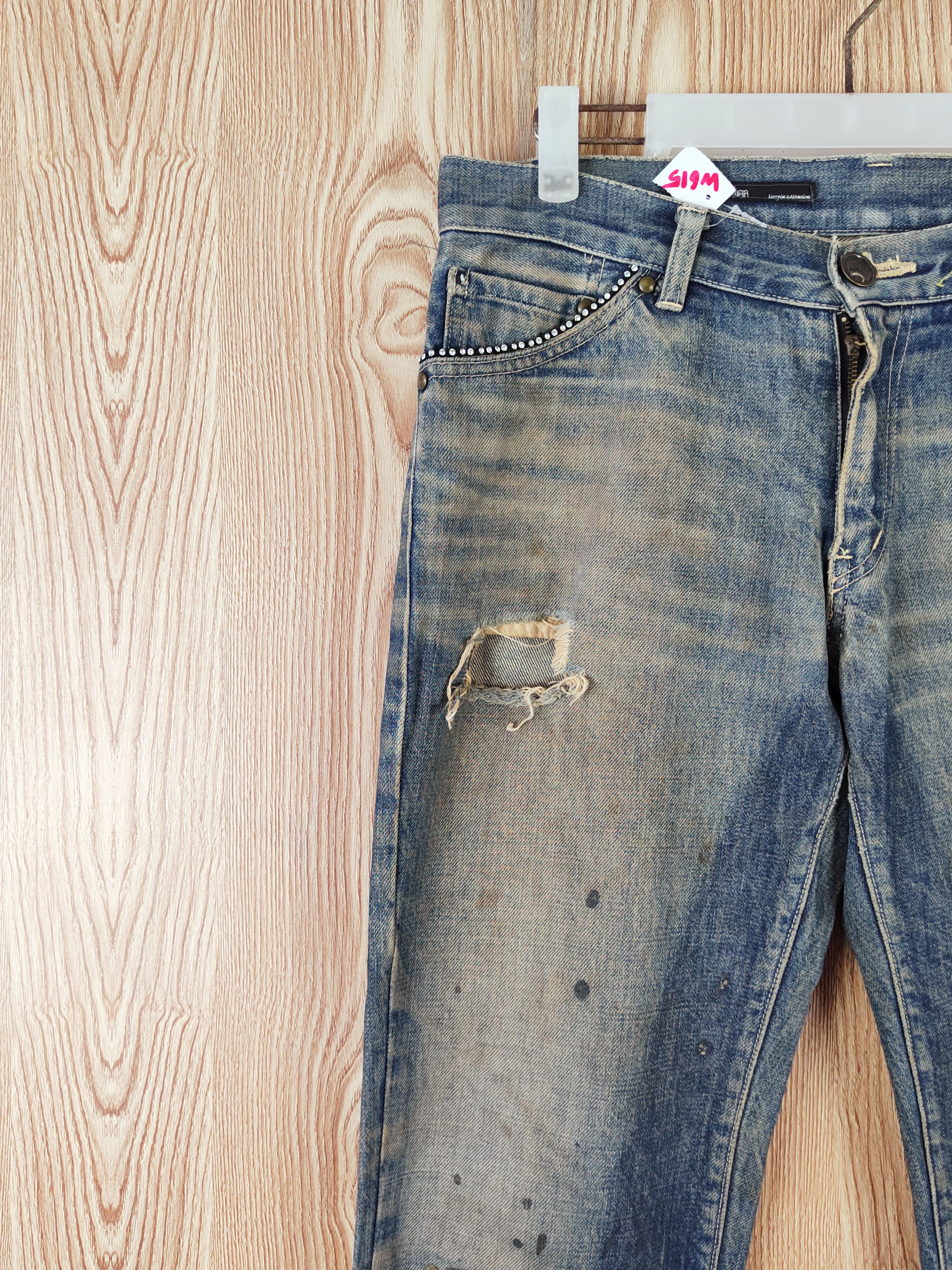 Japanese Brand Viridian Dark Blue Faded Distressed Ripped Jeans #W615 Size 31" - 3 Thumbnail