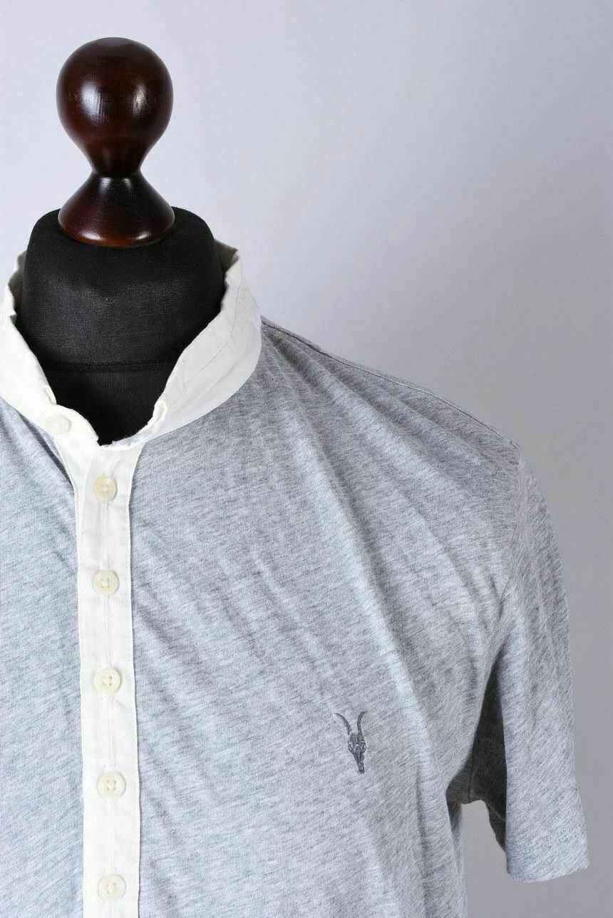 Allsaints AllSaints Grey Grandad Collar Short Sleeve Polo Shirt Size US M / EU 48-50 / 2 - 2 Thumbnail