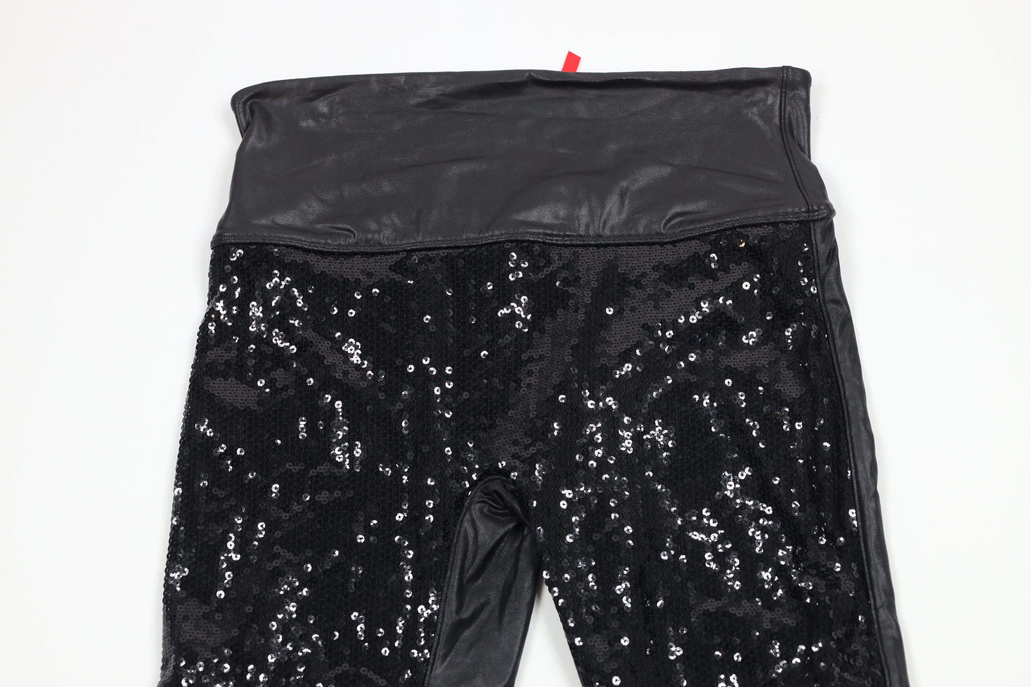 Spanx × Vintage Spanx Faux Leather Sequined Stretch Shapewear Leggings Black Size 30" / US 8 / IT 44 - 2 Thumbnail