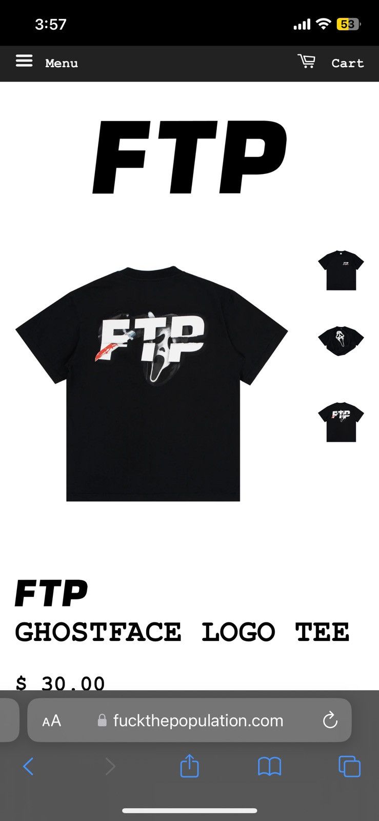 Fuck The Population FTP GHOSTFACE LOGO TEE 2X Size US XXL / EU 58 / 5 - 3 Thumbnail