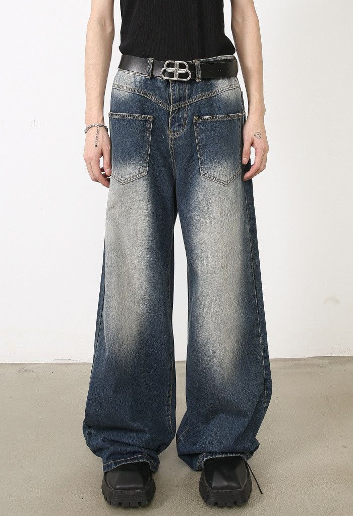 Japanese Brand × Jean Loose straight men's washed pocket work jeans Size US 32 / EU 48 - 1 Thumbnail