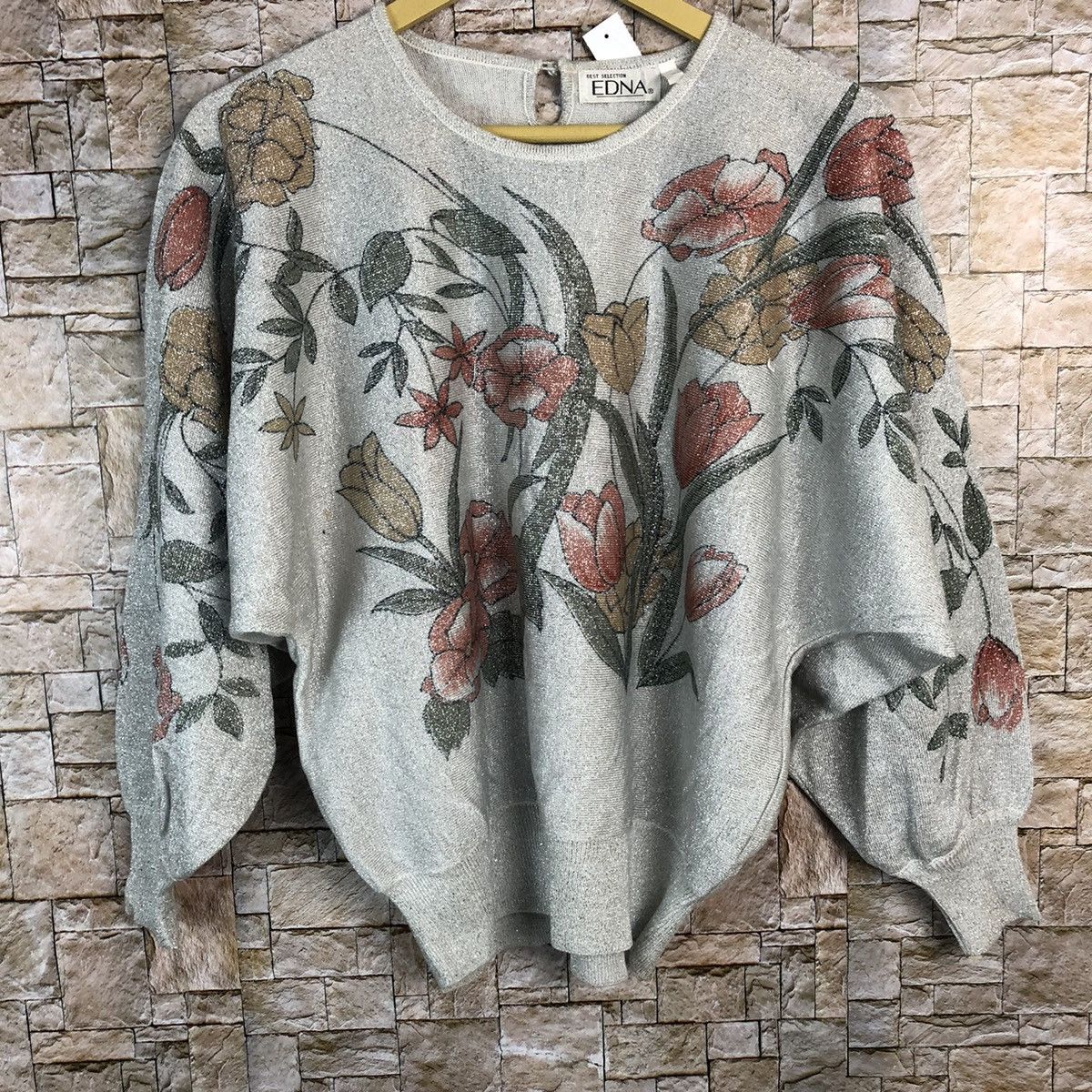 Homespun Knitwear × Japanese Brand × Vintage Edna vintage flower art design White Knitwear #A715 Size M / US 6-8 / IT 42-44 - 3 Thumbnail
