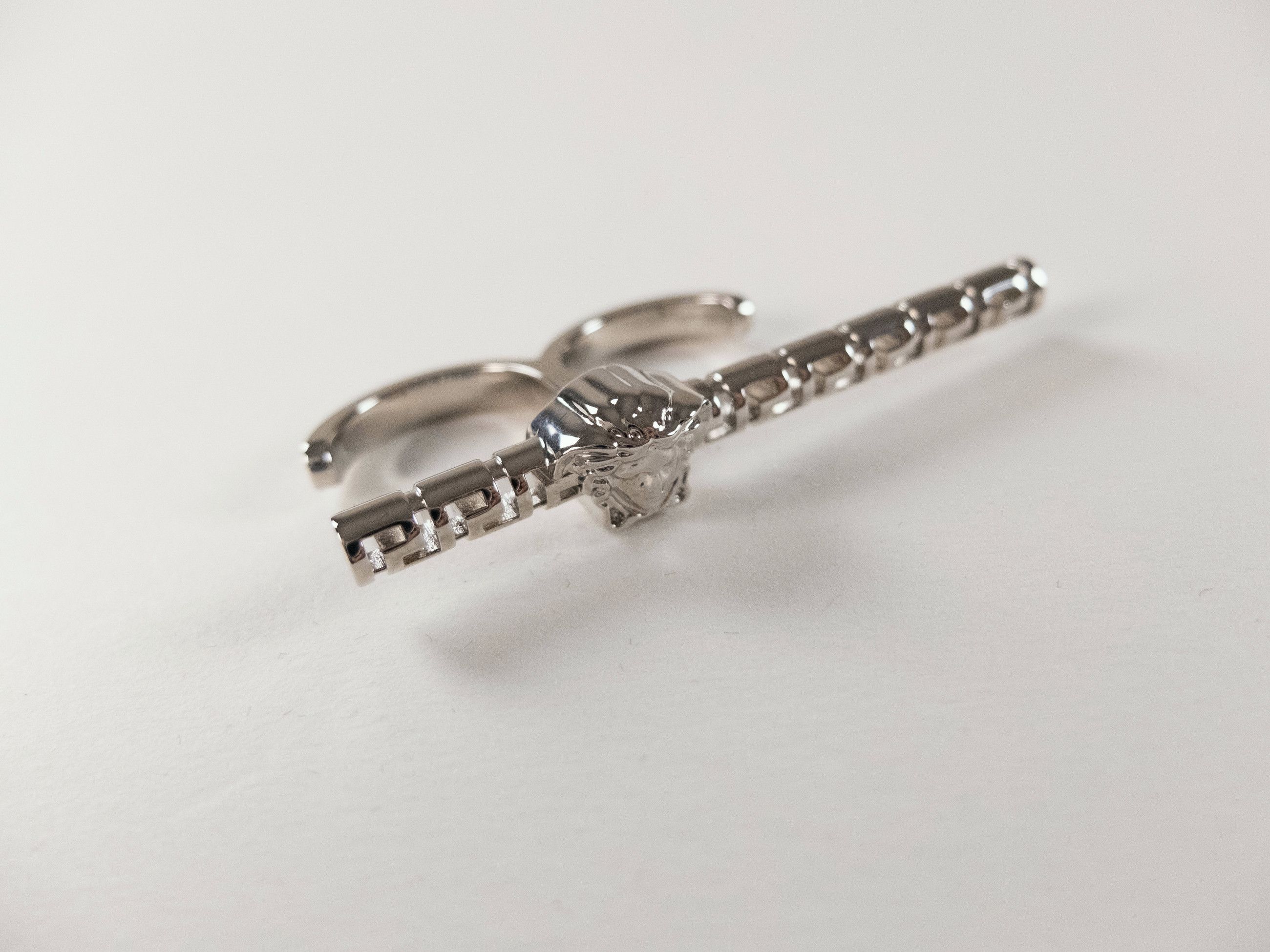 Versace VERSACE Medusa Greca silver tone metal two finger ring Size ONE SIZE - 3 Thumbnail