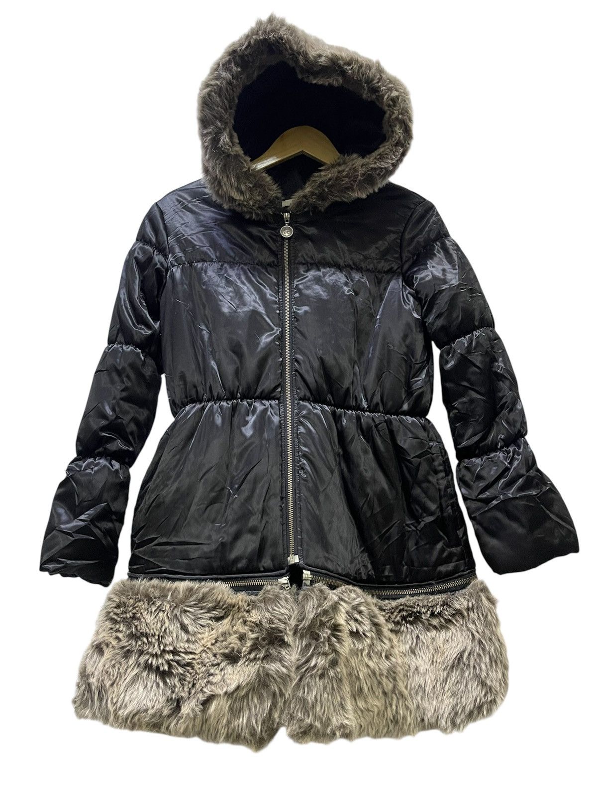 Jean Paul Gaultier Junior Gaultier Girls Black Faux Fur Trim Winter Coat Jacket Size S / US 4 / IT 40 - 3 Thumbnail