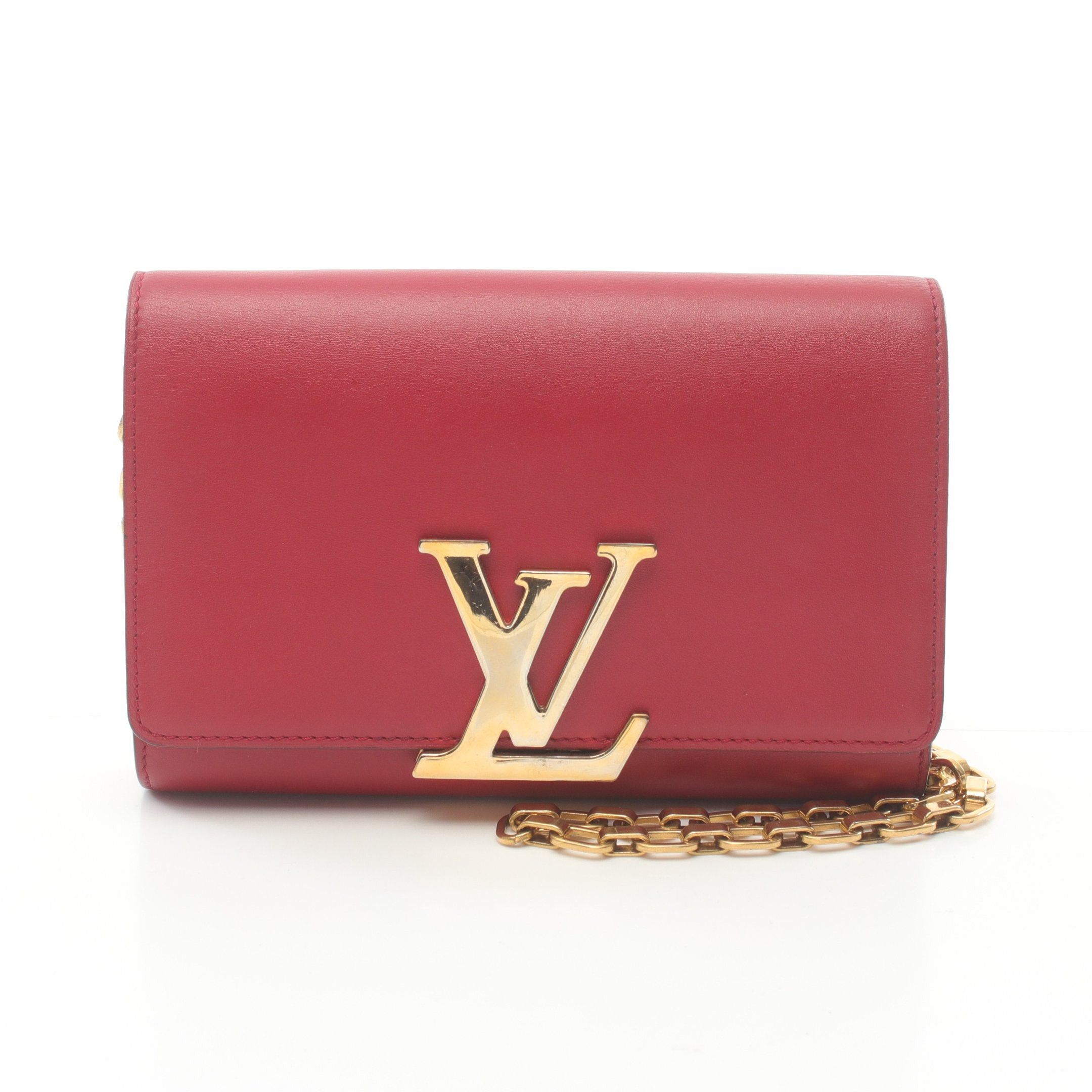 Louis Vuitton Pochette Louise Mm Chain Wallet Leather Red