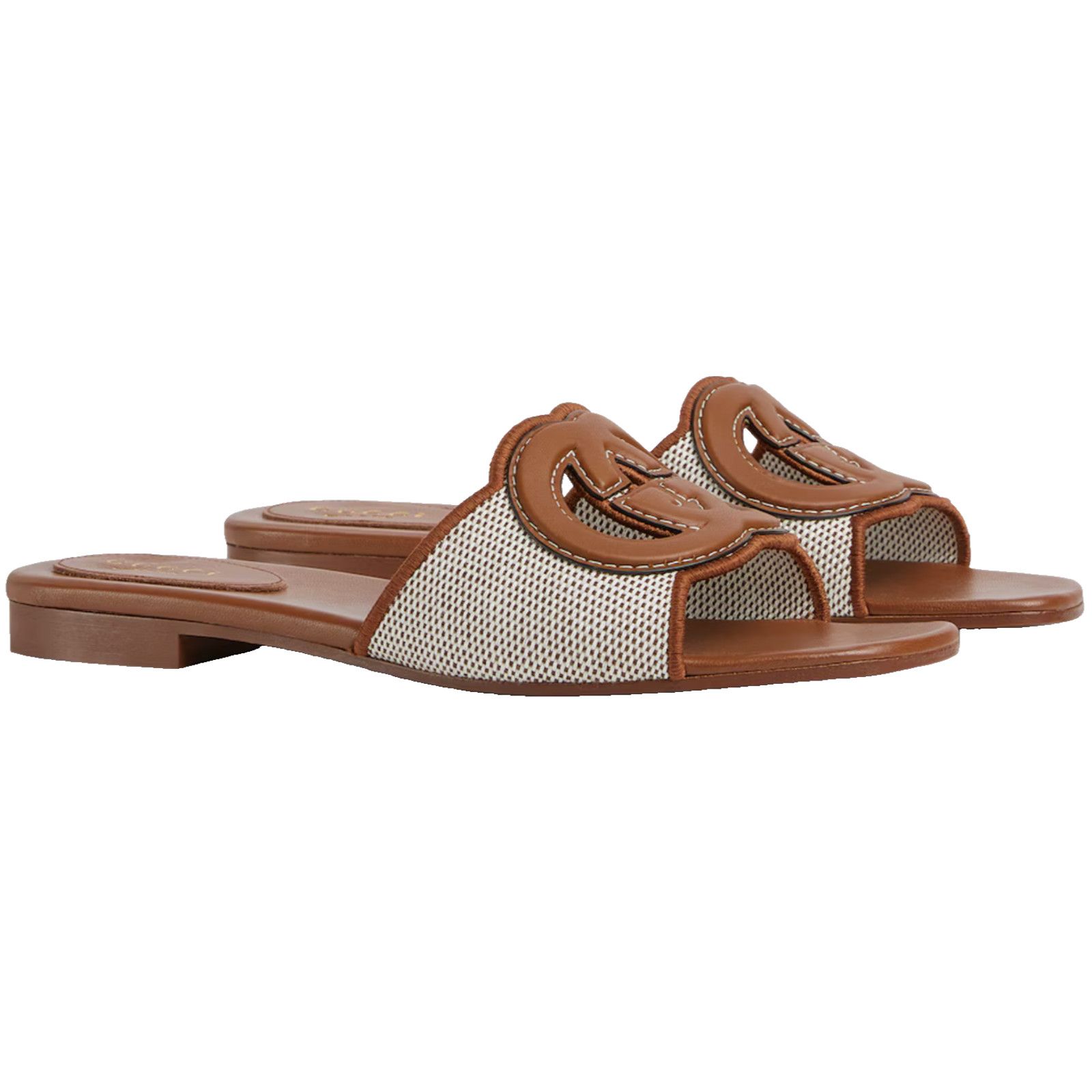 Gucci Gucci GG Interlocking Brown Leather Canvas Mule Sandal 42 Size US 12 / IT 42 - 1 Thumbnail