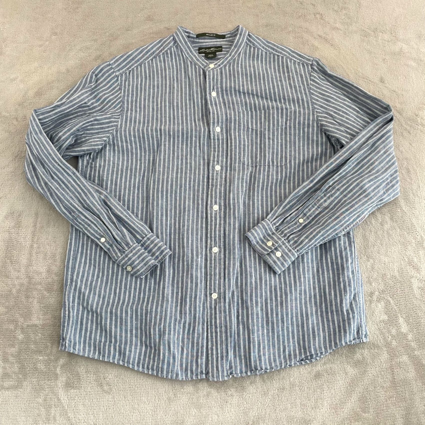 Eddie Bauer VINTAGE Eddie Bauer Blade Collar Shirt Men Large Blue Striped Linen Blend Relaxed Fit Size US L / EU 52-54 / 3 - 3 Thumbnail