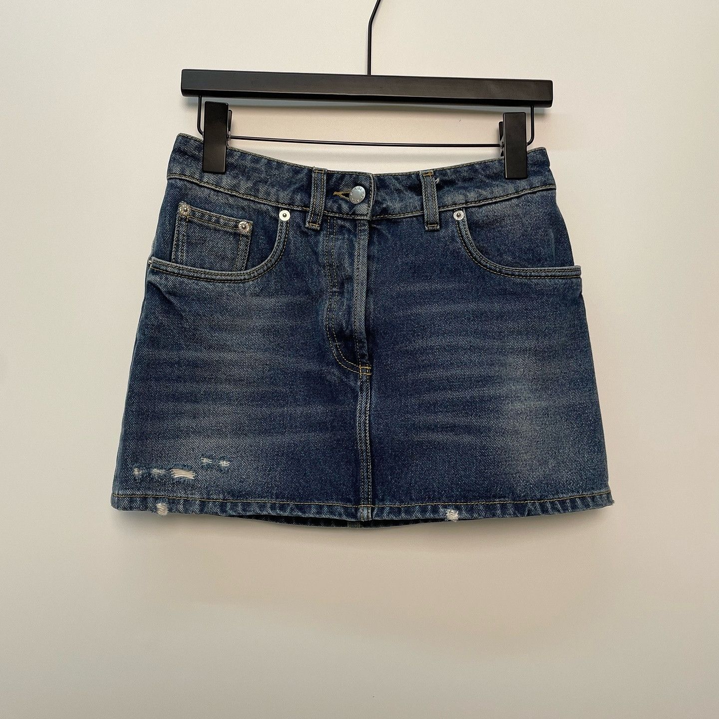 Prada Prada 2021 Logo Denim Mini Skirt Size 38 Size 26" / US 2 / IT 38 - 1 Thumbnail