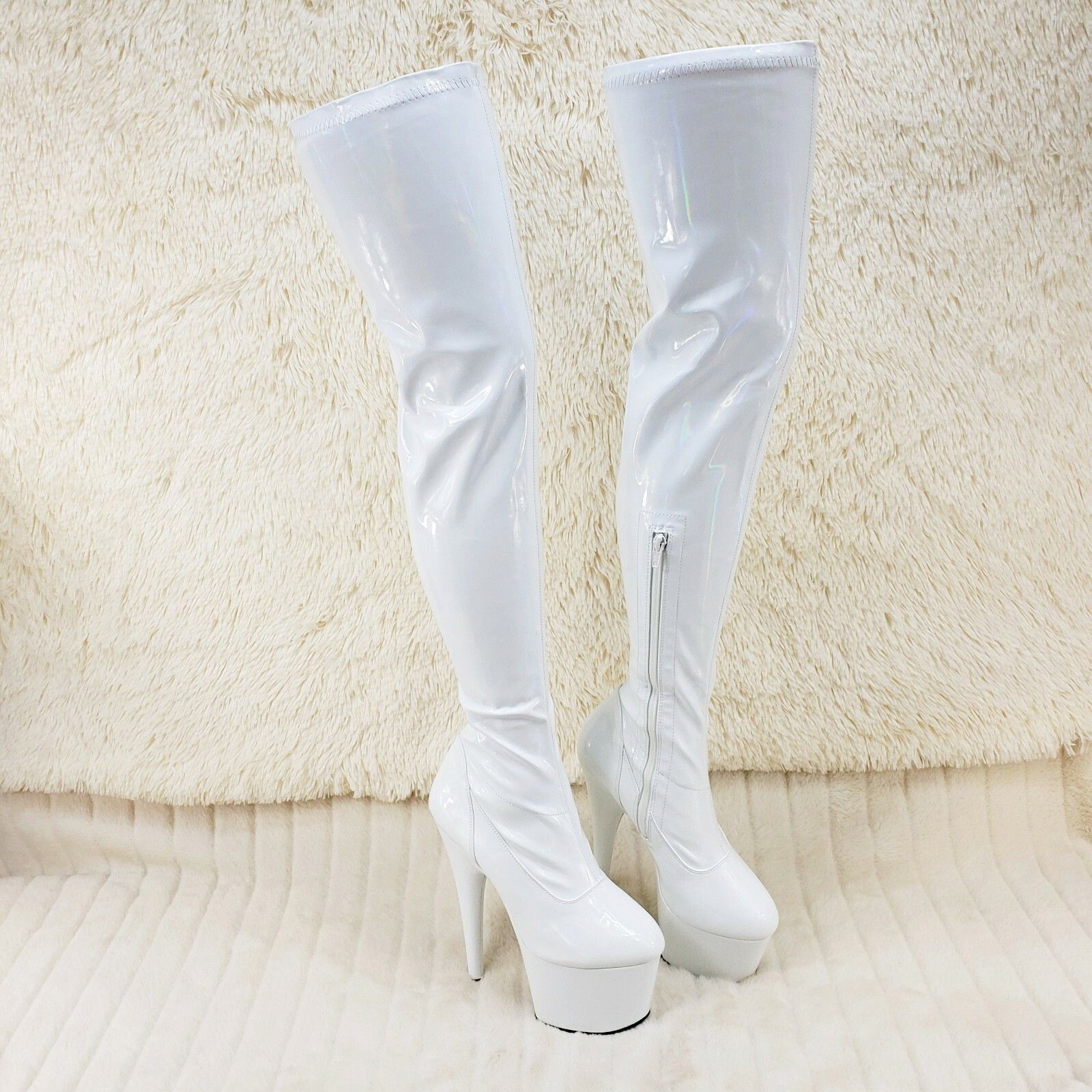 Other ADORE 3000 White Hologram Patent Over The Knee Platform Thig Size US 12 / IT 42 - 1 Thumbnail