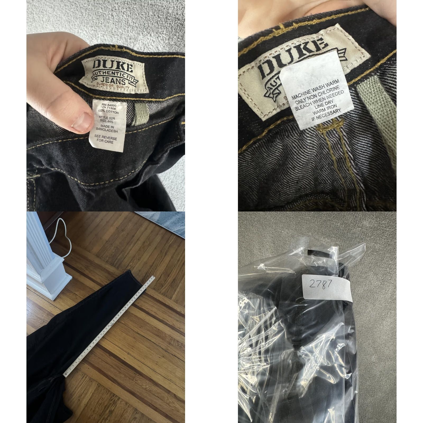 Vintage Duke Jeans Mens 44L Black Denim Straight Leg 100% Cotton Authentic Fit Zip Back Patch Pocket Jeans Size US 44 / EU 60 - 9 Thumbnail