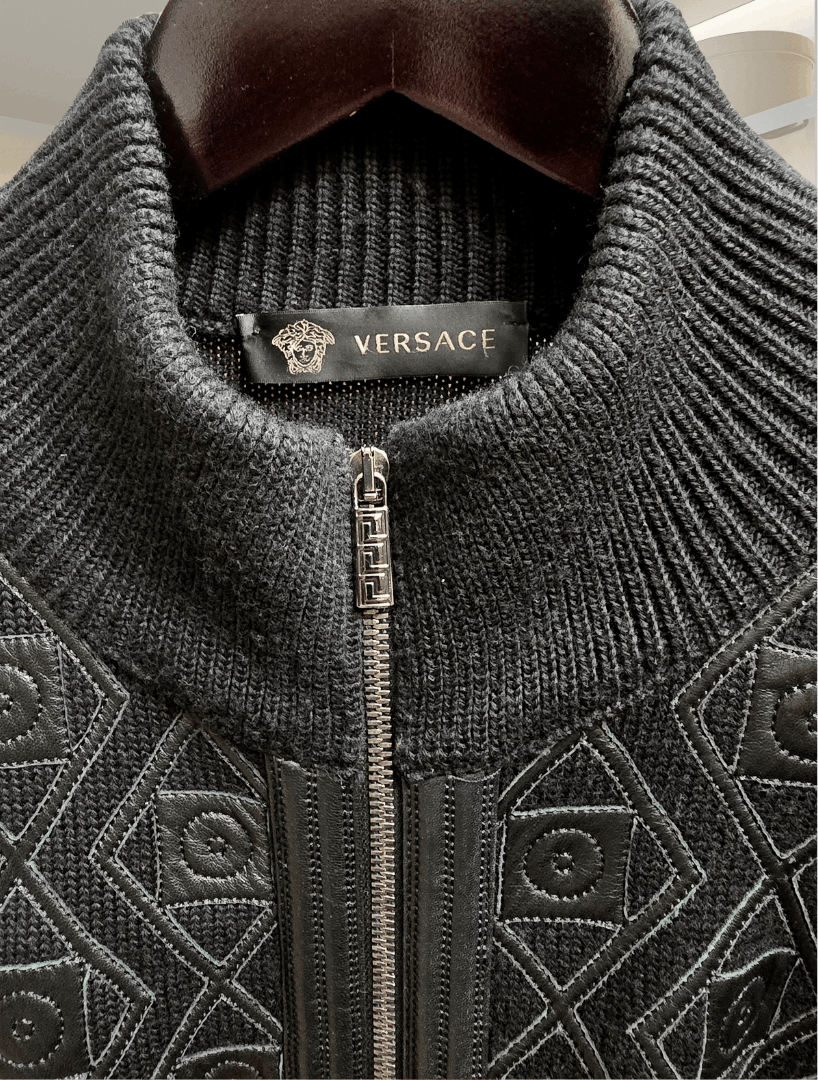 Versace $1950 Versace Wool and Leather Black Cardigan. IT54 Size US L / EU 52-54 / 3 - 4 Thumbnail