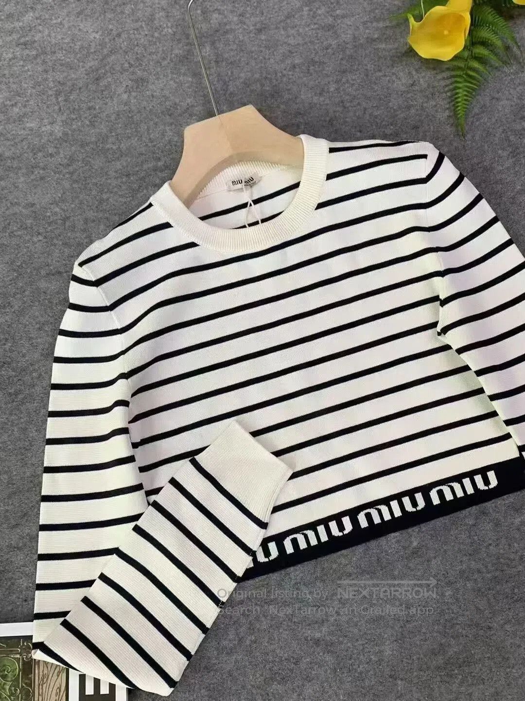 Miu Miu Miu Miu Striped Logo Knit Top. Size S / US 4 / IT 40 - 2 Thumbnail