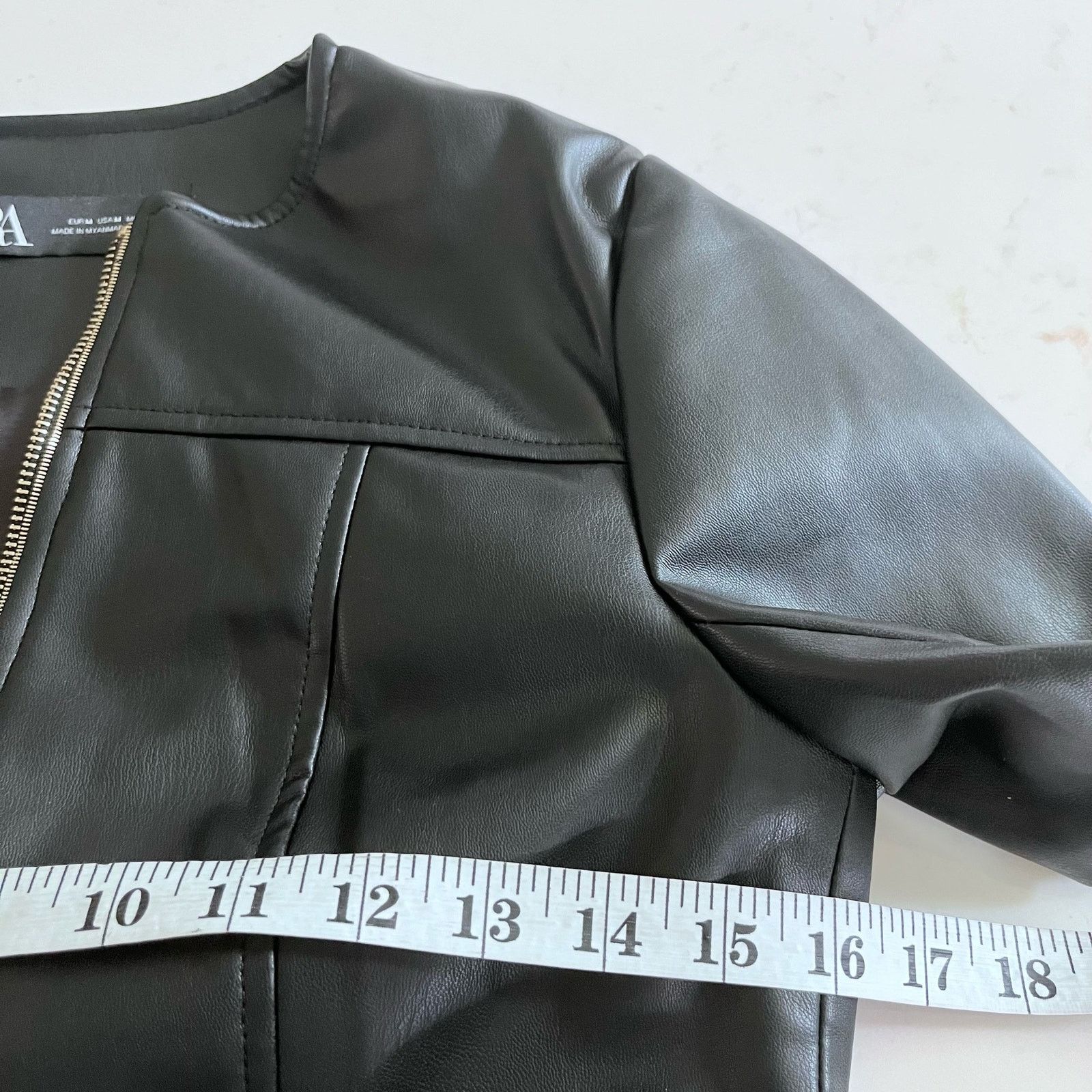 Zara Zara Black Vegan Faux Leather Zip Up Biker Moto Jacket Size M / US 6-8 / IT 42-44 - 7 Thumbnail