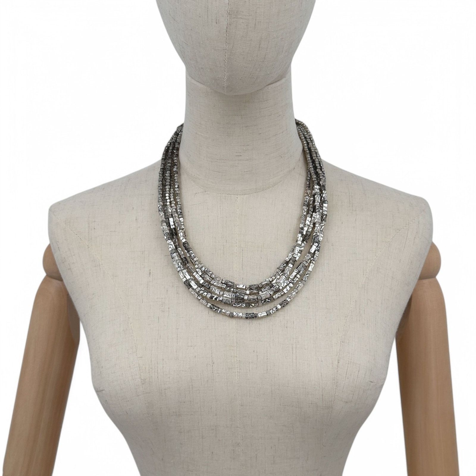 Chicos Chicos Multi Strand Necklace Square Silver Tone Beads Size ONE SIZE - 7 Thumbnail