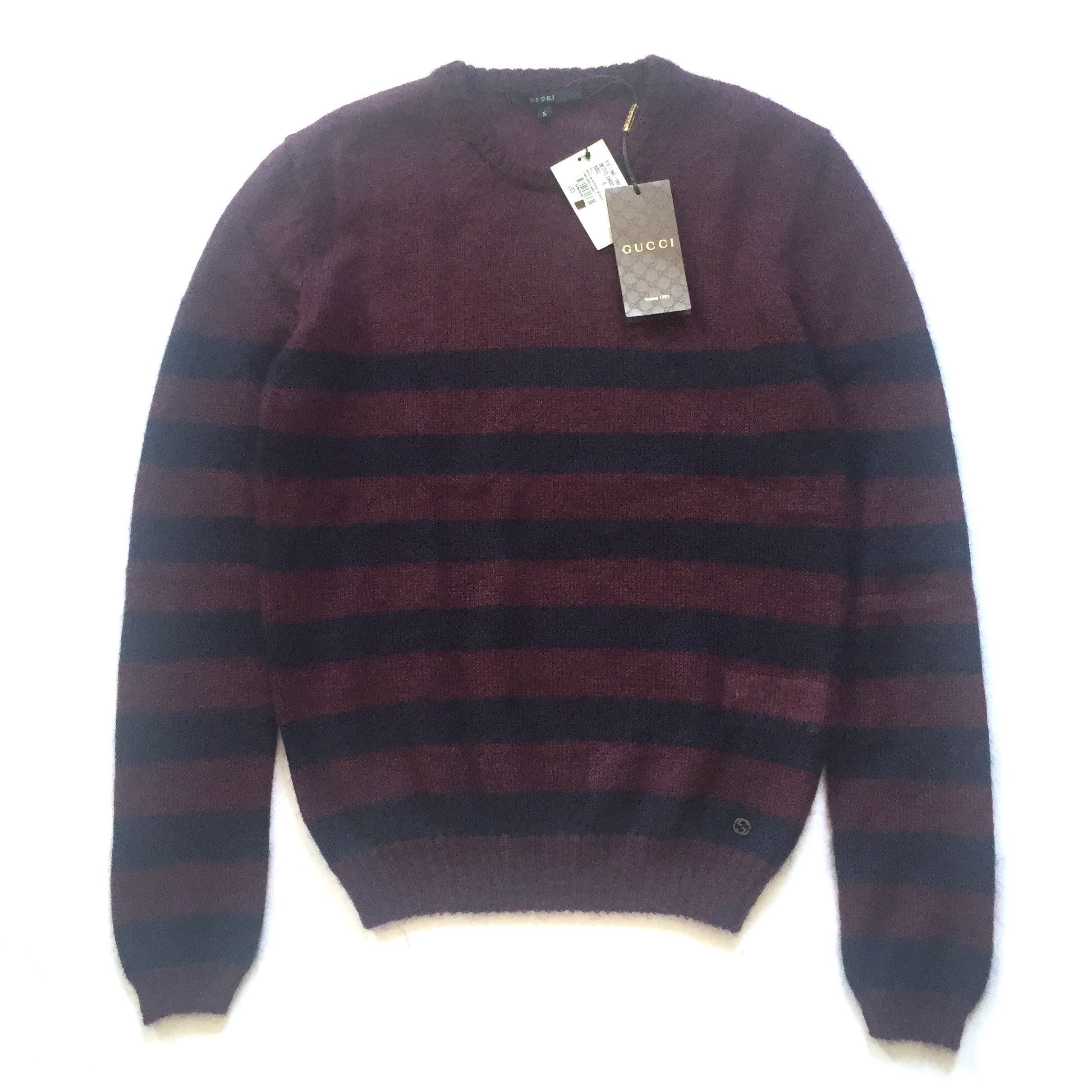 Gucci GUcci Wine & Navy Striped Mohair Sweater NWT Size US S / EU 44-46 / 1 - 1 Preview