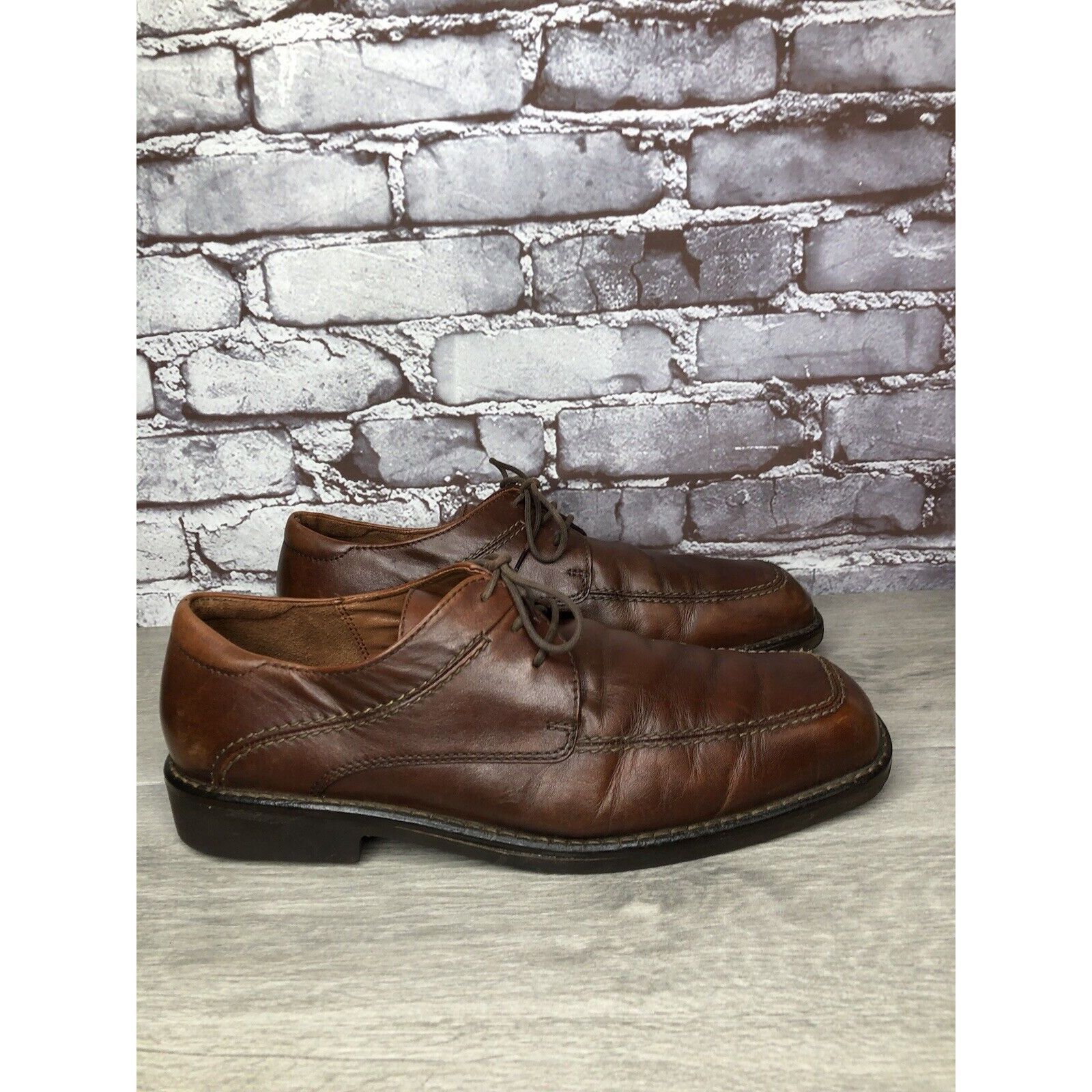 Ecco Ecco Vibram Gumlite Brown Leather Square Toe Oxfords Dress S Size US 12 / EU 45 - 23 Thumbnail