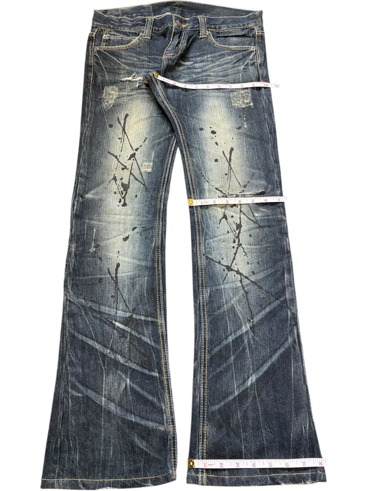 Tornado Mart Vintage Tornado Mart Painted Distress Low Rise Flare Jeans Size 32" / US 10 / IT 46 - 8 Thumbnail