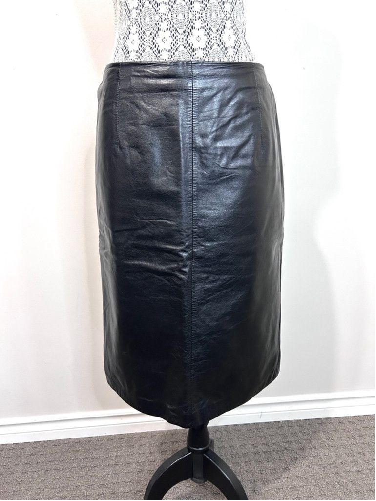 Danier Vintage 80s Danier Leather Skirt, Size 8, Black below knee Size 30" / US 8 / IT 44 - 1 Thumbnail