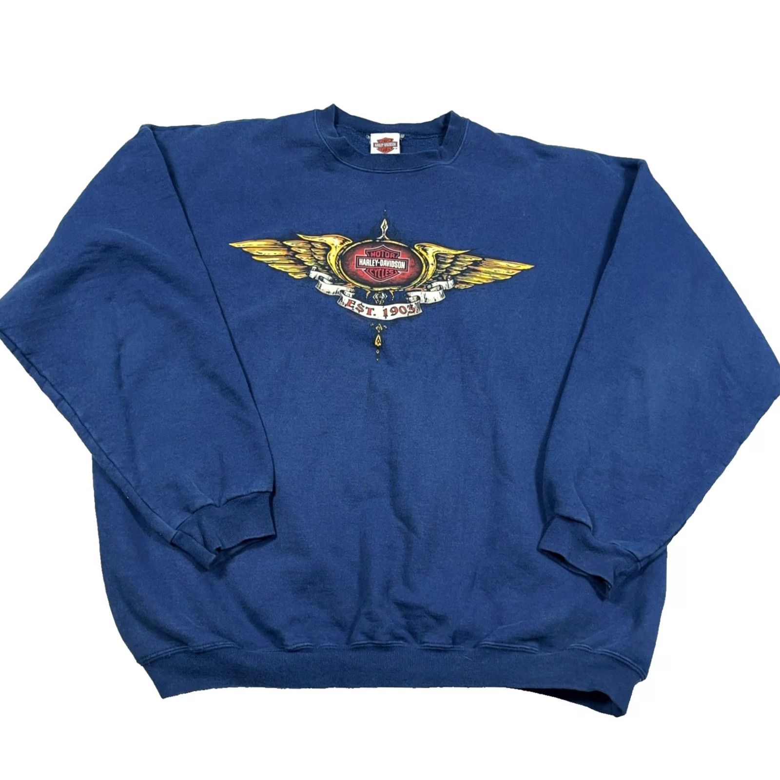 Harley Davidson VINTAGE Harley-Davidson Sweatshirt Men XL Blue Crewneck Spellout Y2K Tattoo Size US XL / EU 56 / 4 - 2 Thumbnail
