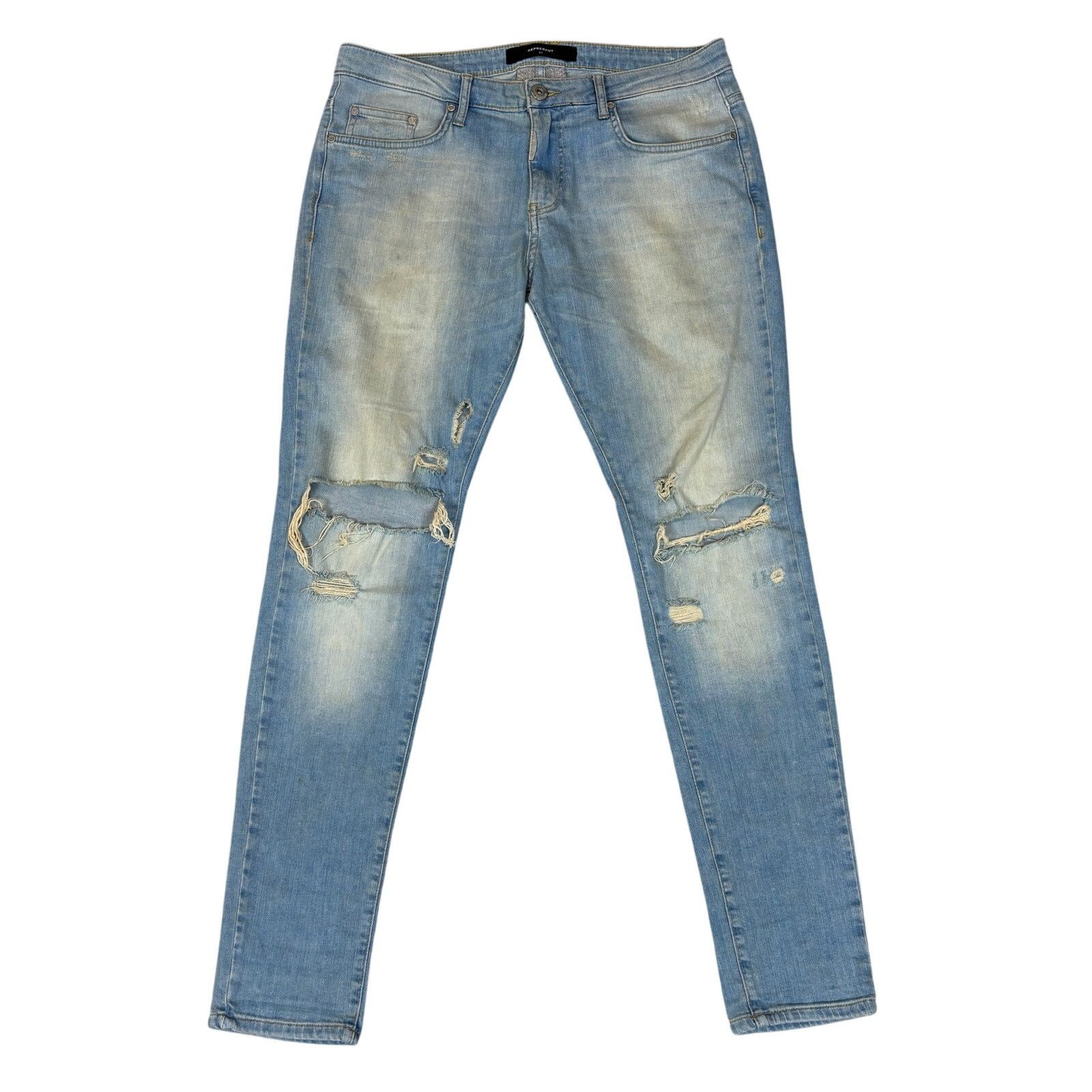 Represent Clo. Represent Essential Jeans Blue Cream Knee Destroyer 32x32 Size US 32 / EU 48 - 1 Thumbnail