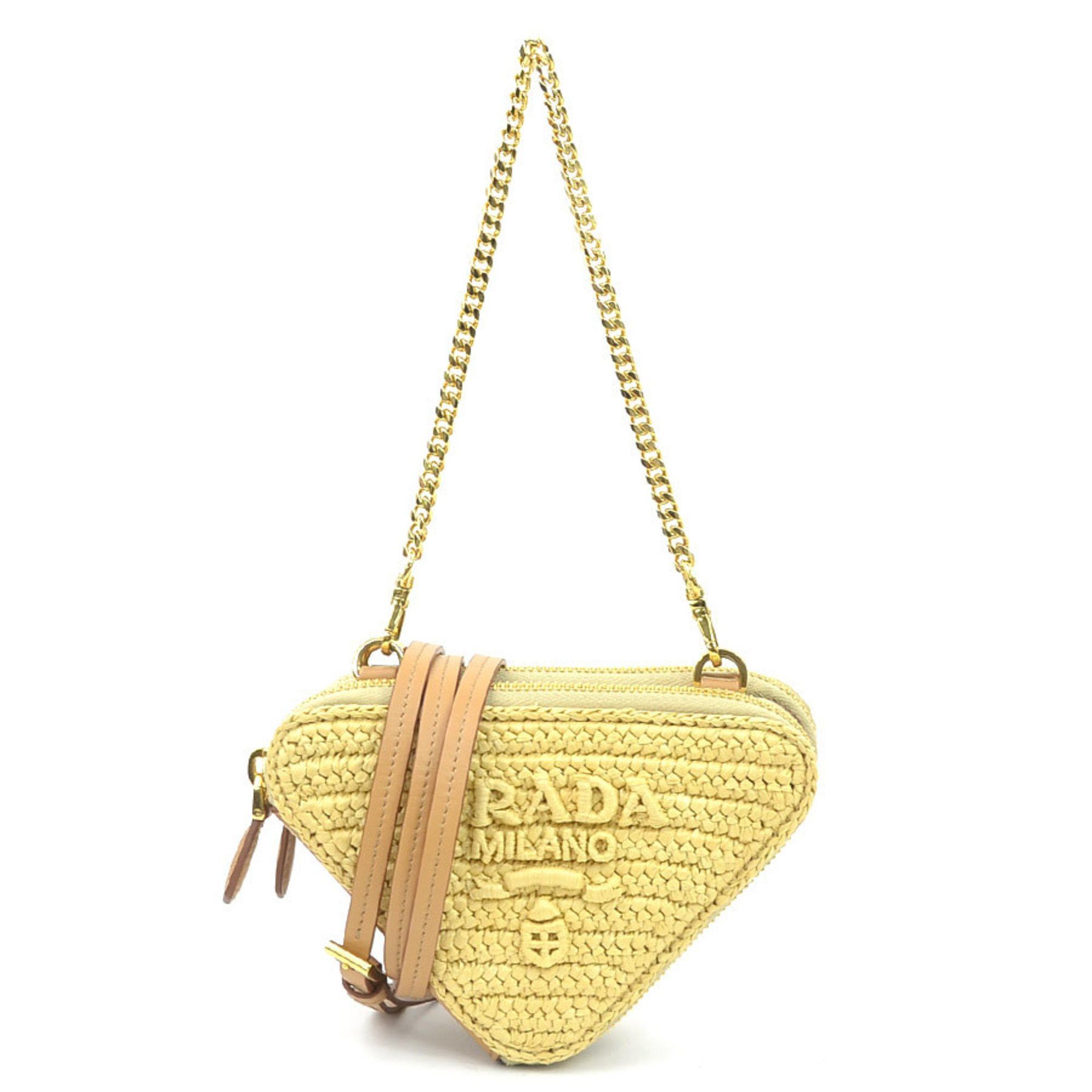 Prada Shoulder Bag Crochet Mini Pouch Leather Viscose Beige Women's 1NR015 h31454a