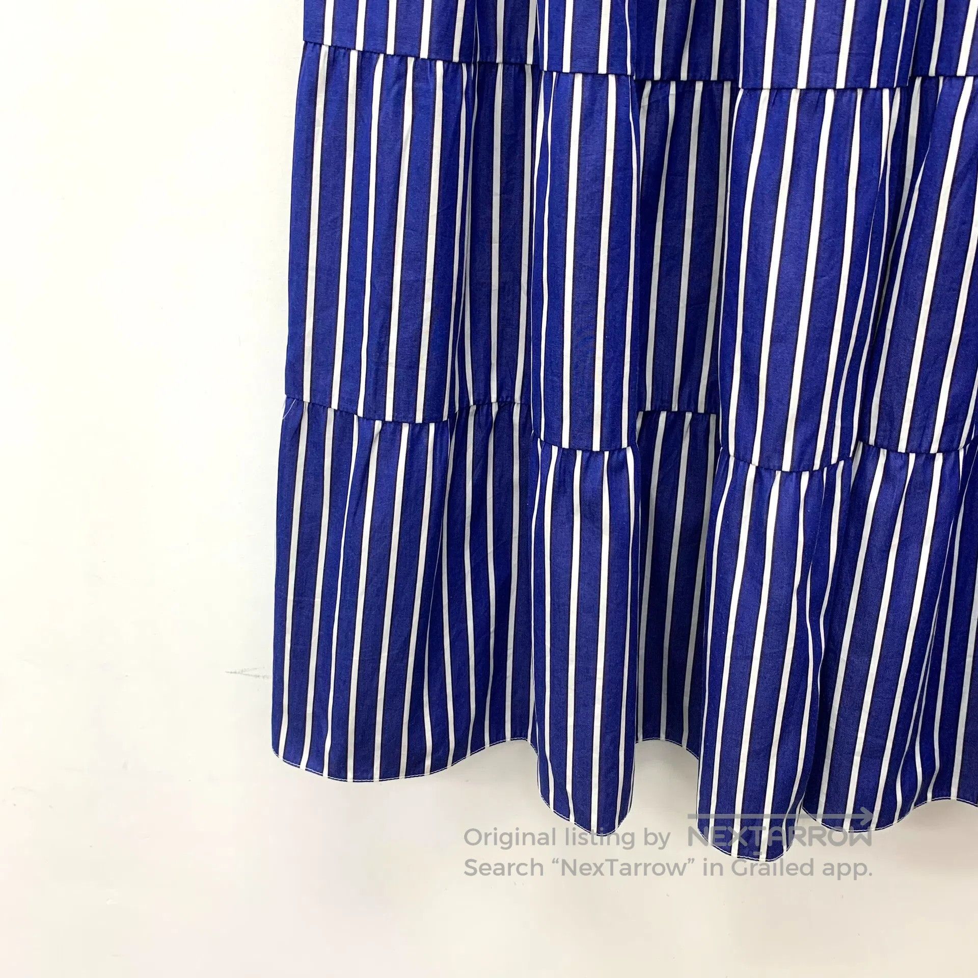 Prada Prada Dark blue striped cotton casual pleated half-skirt| Size 39" - 4 Thumbnail