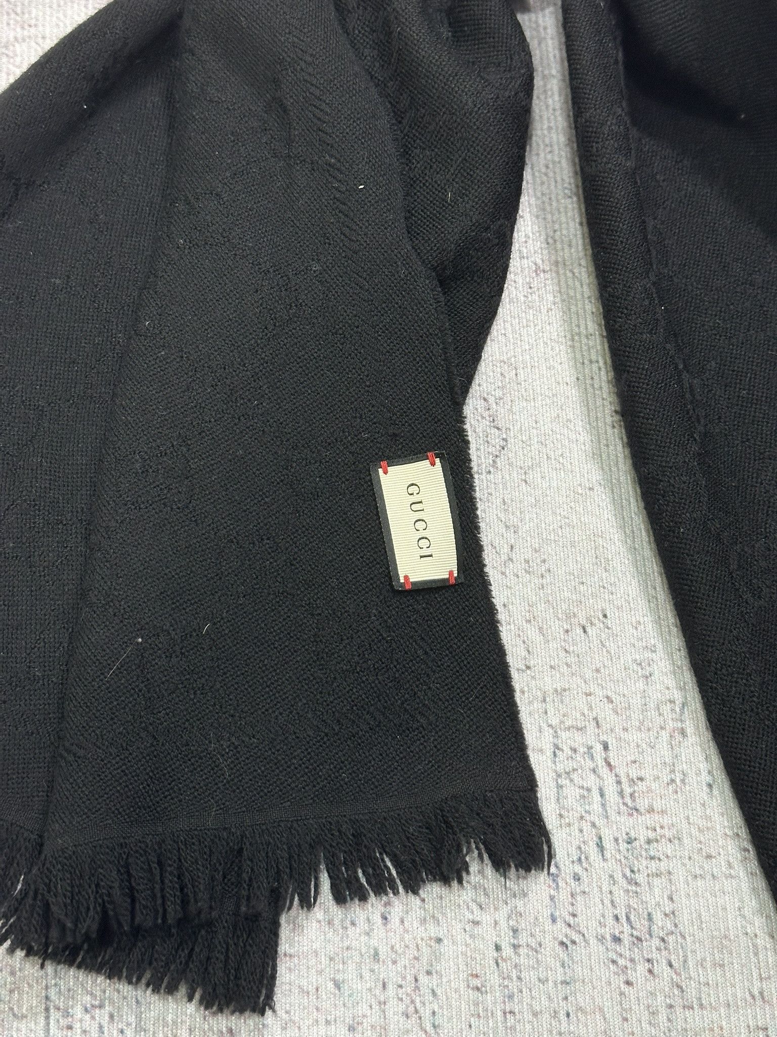 Gucci Gucci Scarf GG Monogram Logo Fringed Black Size ONE SIZE - 4 Thumbnail