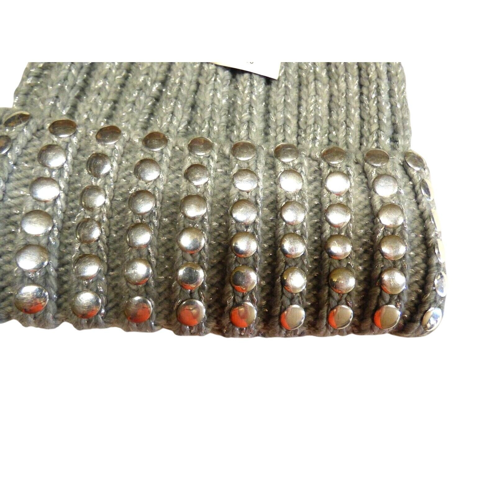 DKNY DKNY Flat-Stud Metallic Rib-Knit Beanie, Silver/ Gray Size ONE SIZE - 5 Thumbnail