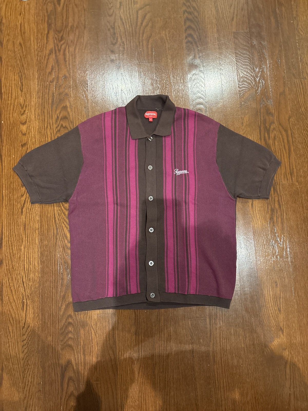 Supreme Supreme Knit Stripe Button Up Polo in Brown SS22 | Grailed