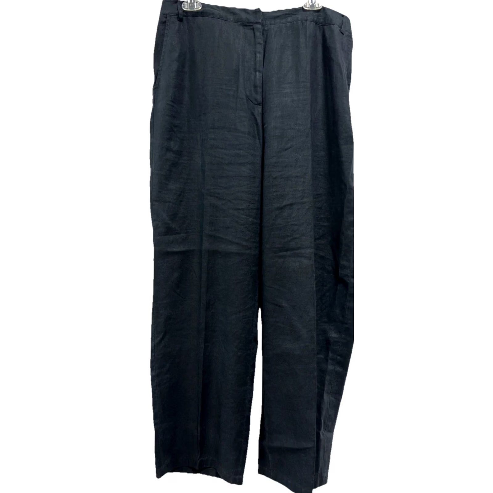Vintage VINTAGE Casual Corner Linen Pants Women’s 14 Navy Wide Leg Cropped High Rise 80s Ball? (Note: cannot determine due to constraint) Size 36" / US 14 / IT 50 - 2 Thumbnail