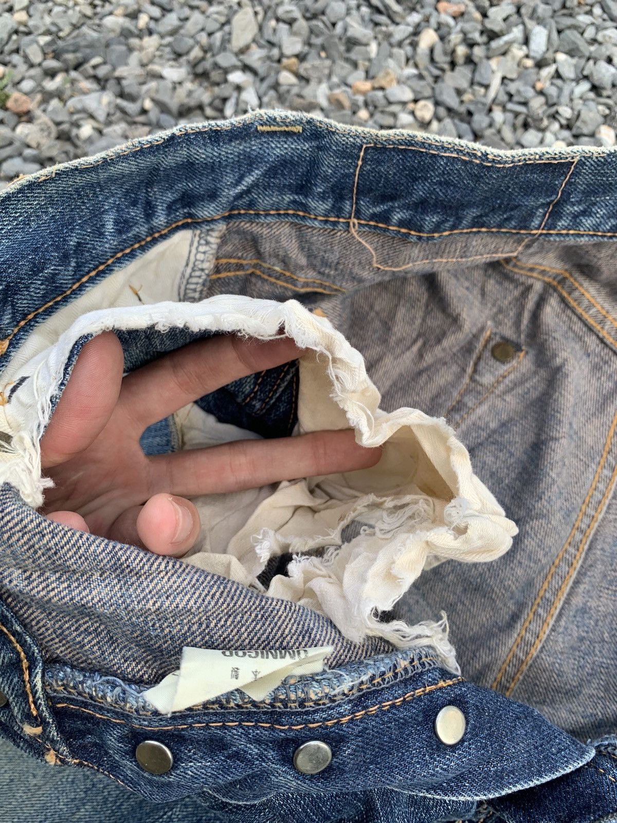 OMNIGOD OMNIGOD 50023 SELVEDGE BUTTON FLY JAPANESE DISTRESSED DENIM Size US 31 - 25 Thumbnail