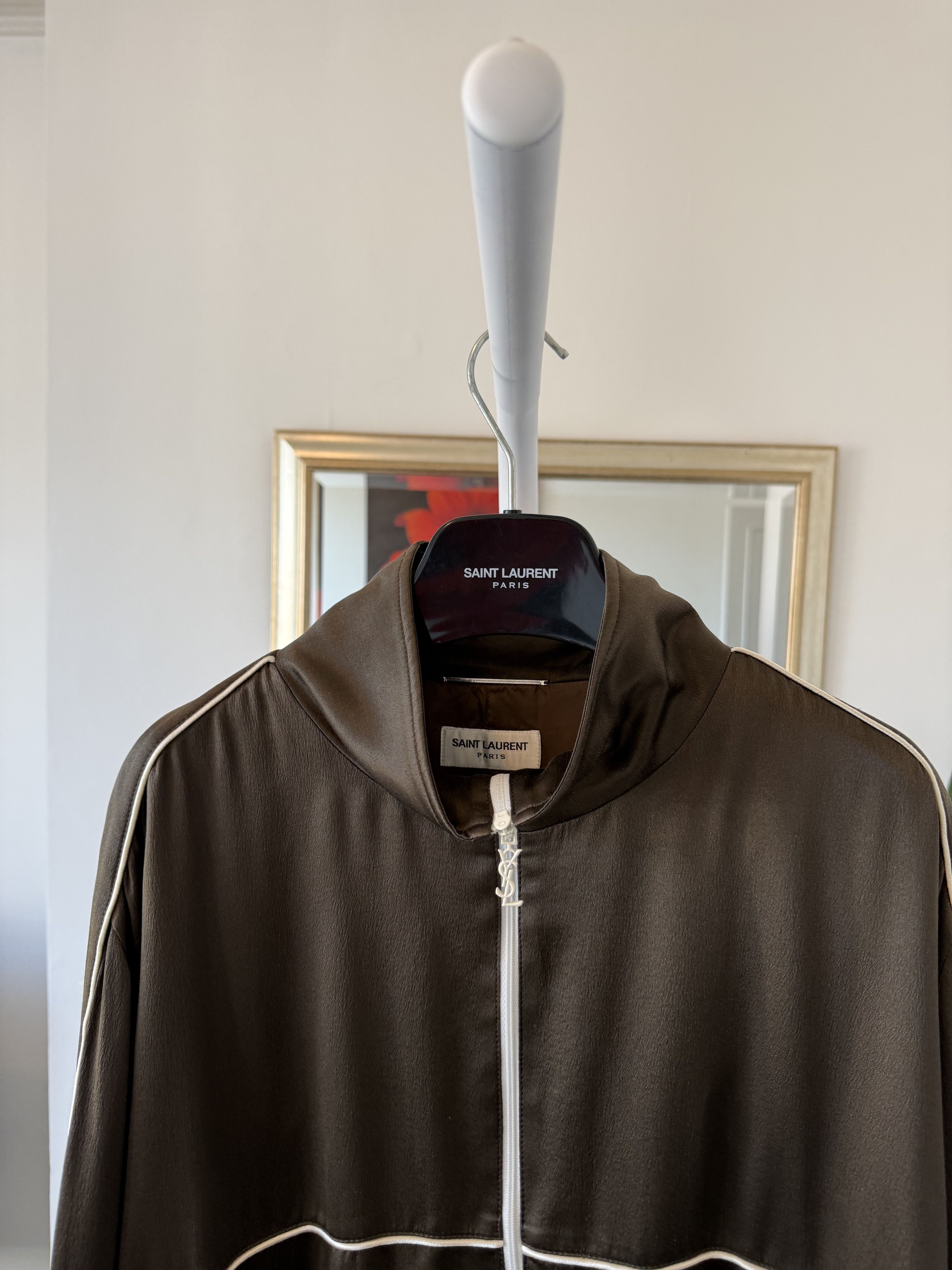 Saint Laurent Paris Saint Laurent Teddy Jacket in Silk Satin Crepe Khaki Size US M / EU 48-50 / 2 - 7 Thumbnail