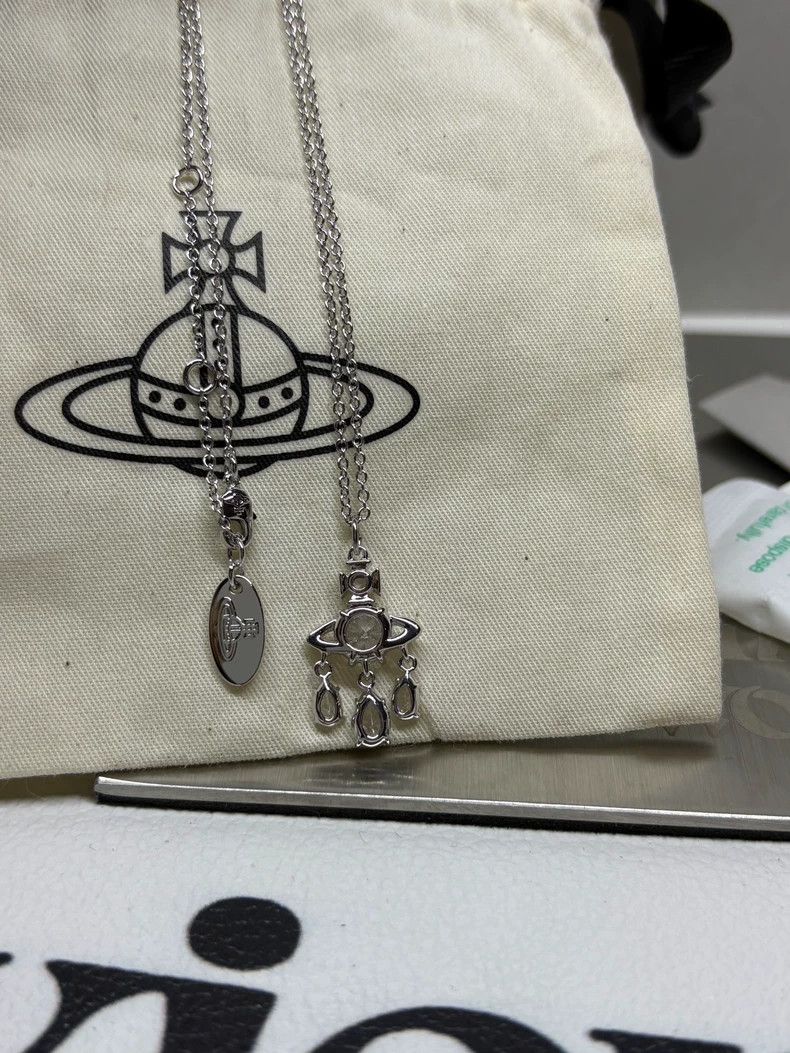 Vivienne Westwood Vivienne Westwood Saturn-shaped three diamond pendant meta Size ONE SIZE - 4 Thumbnail