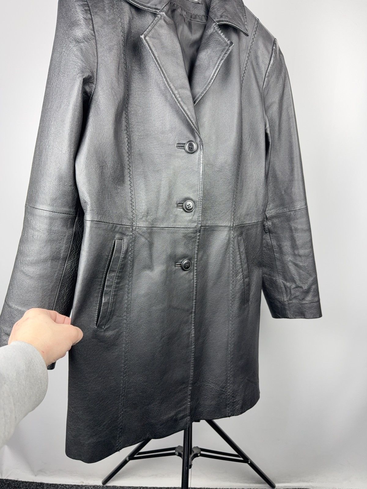 Genuine Leather Vintage 90s Japanese Avant Garde Black Real Leather Coat M Size M / US 6-8 / IT 42-44 - 3 Thumbnail
