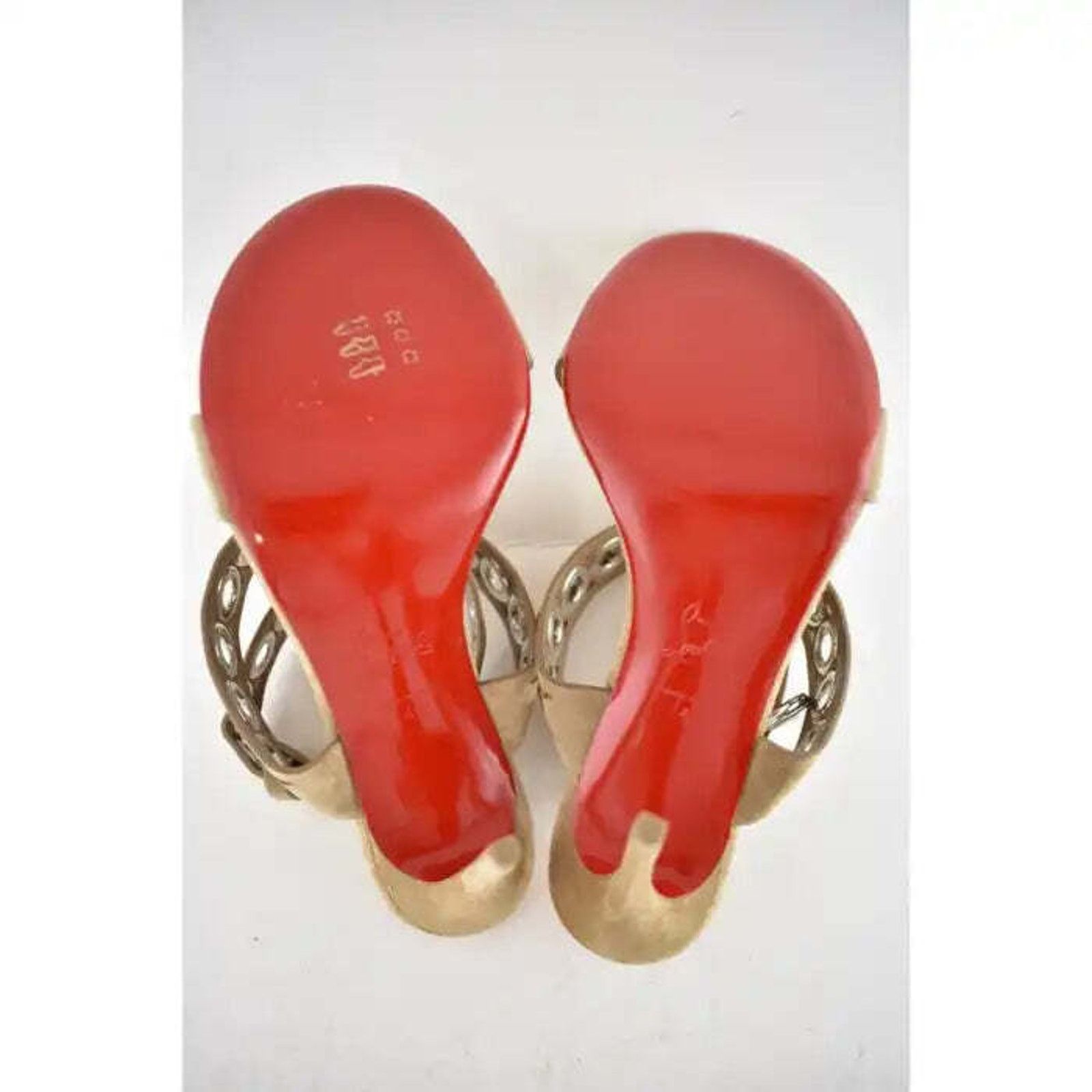 Christian Louboutin Sandaclou 100 Lionne Beige Suede Strap Sandal Heel Pump 40 Size US 10 / IT 40 - 12 Thumbnail
