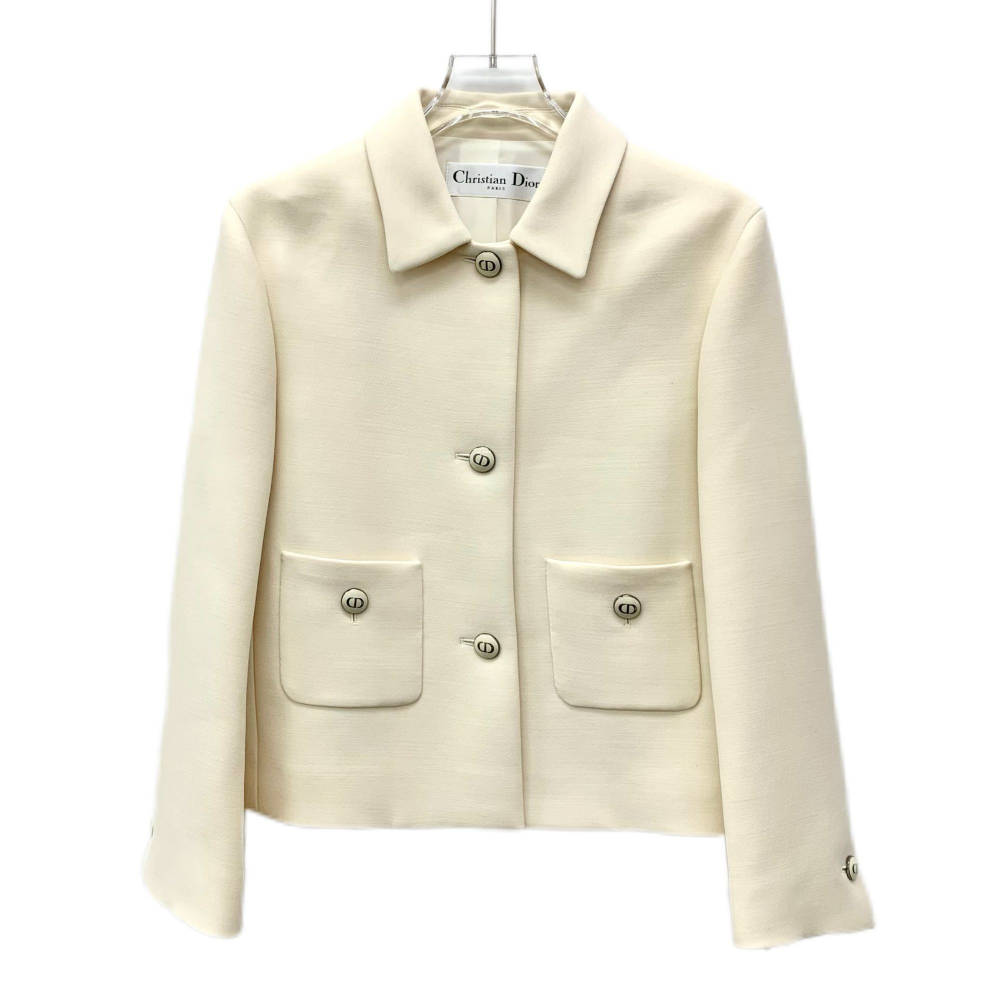 Dior Christian Dior Womens Cream Wool Blend Button Front Jacket W Size XS / US 0-2 / IT 36-38 - 1 Thumbnail