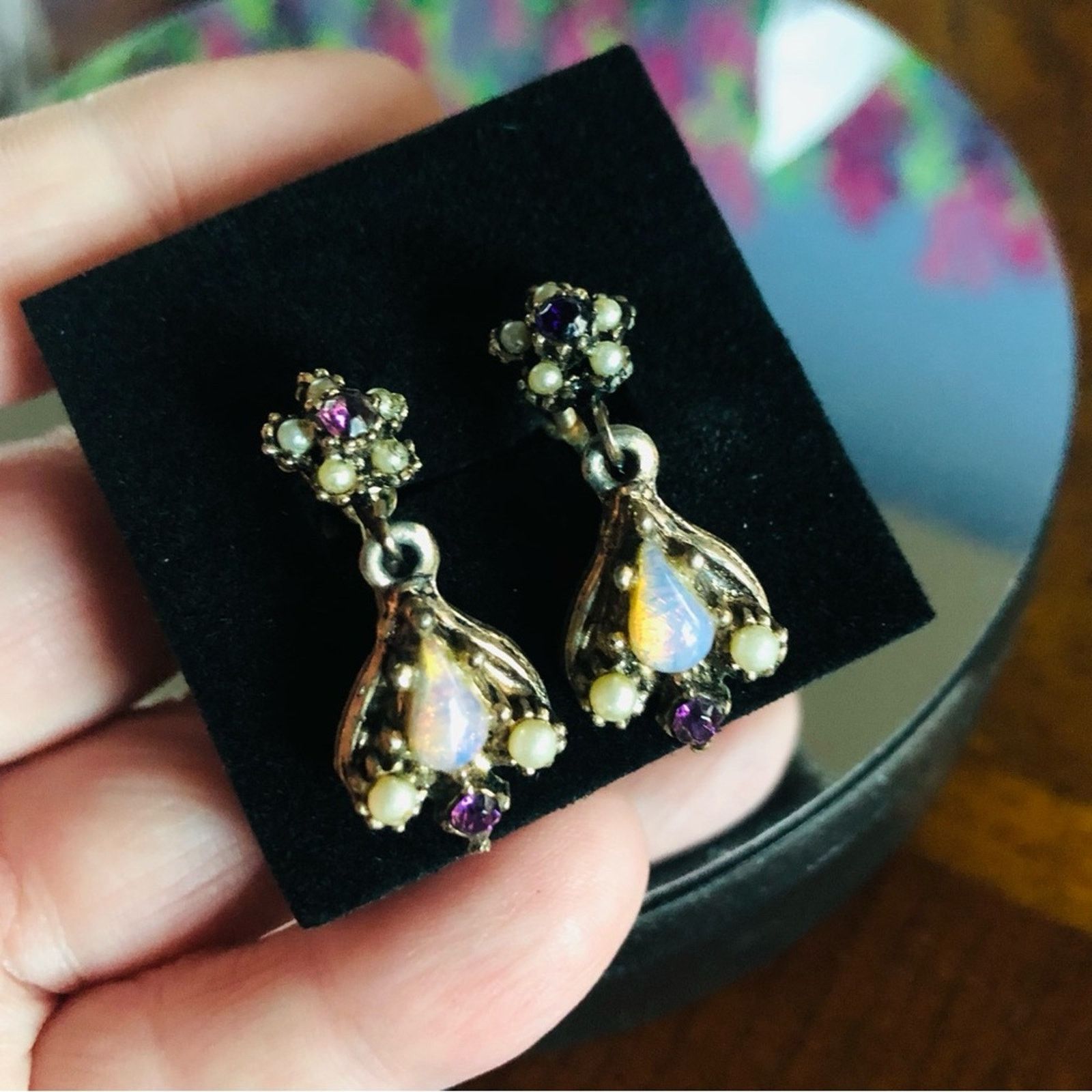 Other Antique teardrop opalite amethyst mini pearl earrings Size ONE SIZE - 2 Thumbnail