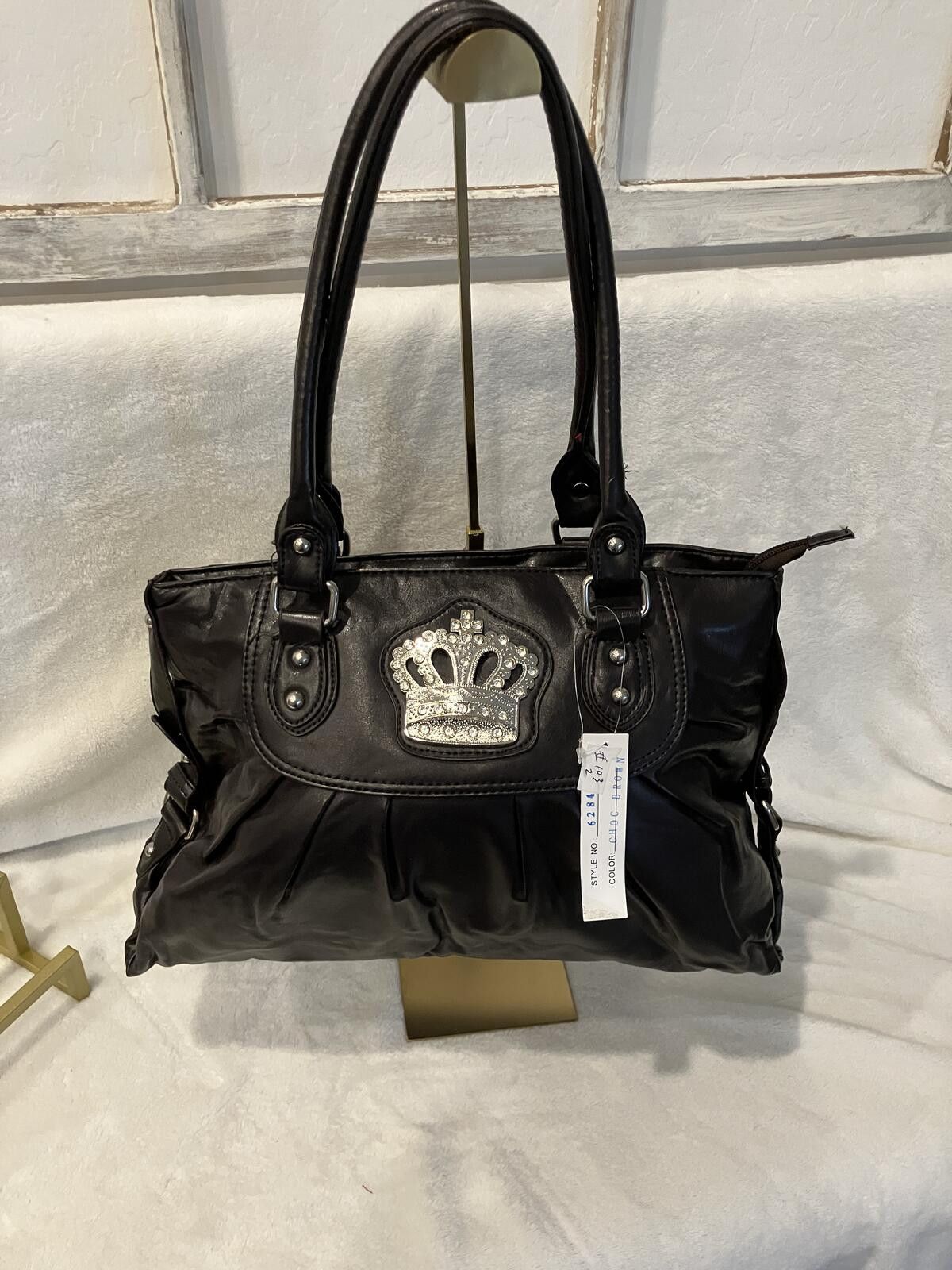 Unknown London NWT Black Handbag with Decorative Crown Accent Size ONE SIZE - 2 Thumbnail