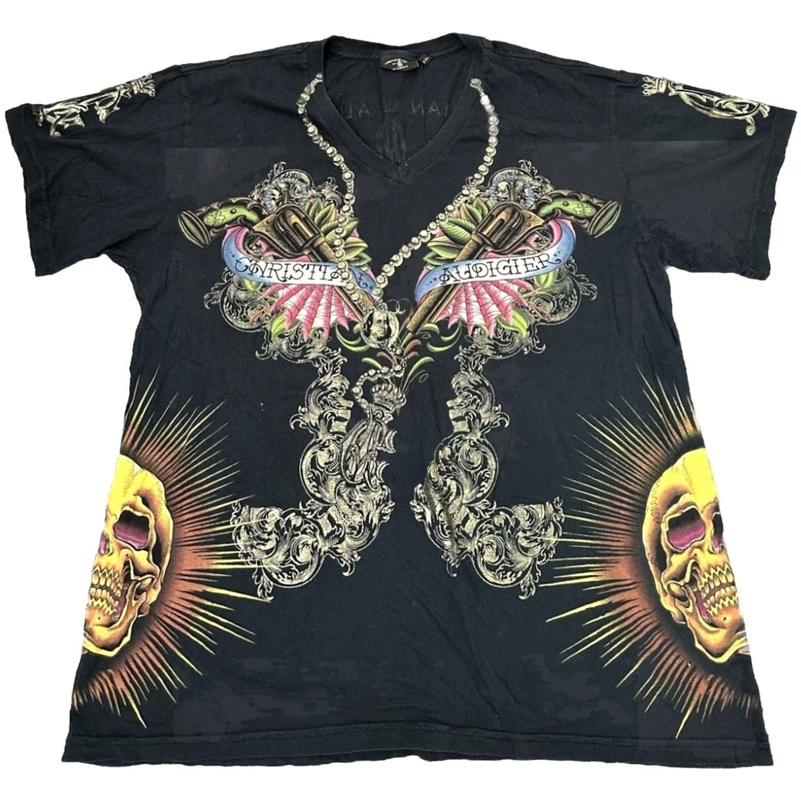 Vintage VINTAGE Christian Audigier Ed Hardy Shirt Men’s 2XL Black Crew Neck Short Sleeve Graphic Print Rose Tattoo Y2K Streetwear Size US XXL / EU 58 / 5 - 2 Thumbnail