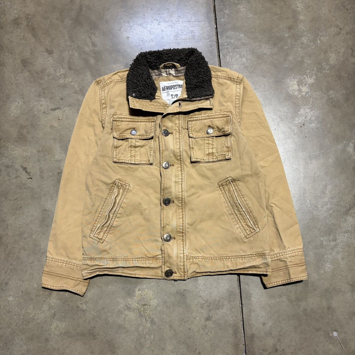 Aeropostale Vintage Aeropostale Canvas Jacket Sherpa Plaid Lined WolfJaw Size US S / EU 44-46 / 1 - 1 Thumbnail