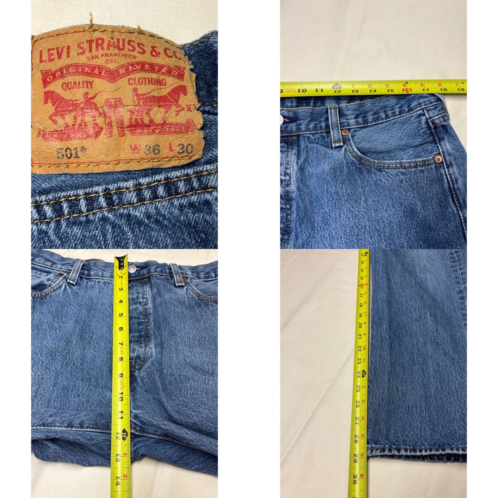 CO VINTAGE Levi Strauss Co 501 Jeans Button Fly Denim Straight 36x30 Mens Classic Fit Blue Size US 36 / EU 52 - 8 Thumbnail