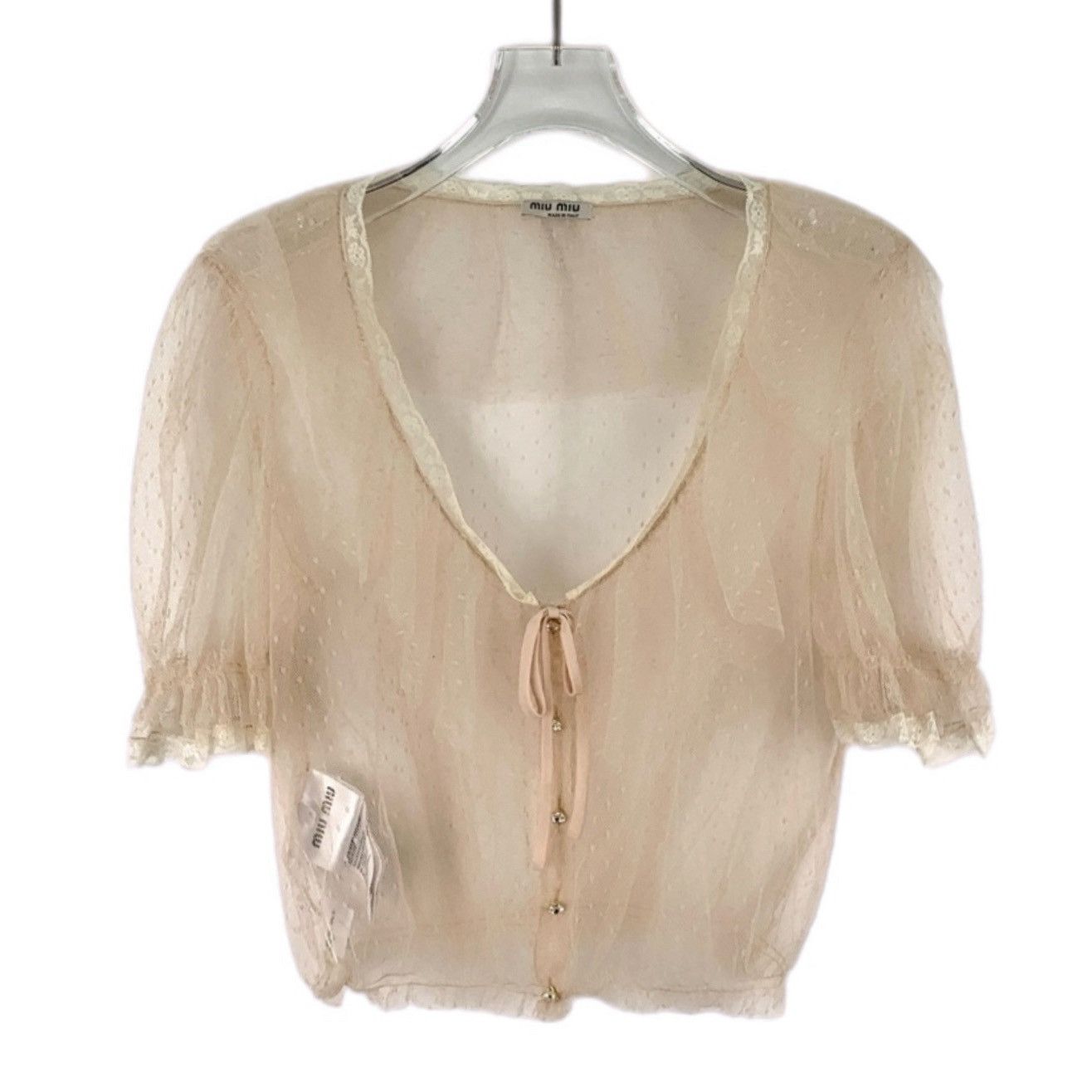 Miu Miu Miu Miu Tie Waist Short Sleeve Lace Blouse K26WX Size L / US 10 / IT 46 - 1 Thumbnail
