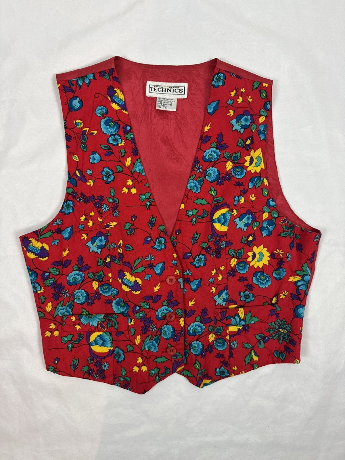 Other Vintage 80’s TECHNICS Floral Waistcoat - Vibrant Boho Style Size M / US 6-8 / IT 42-44 - 2 Thumbnail