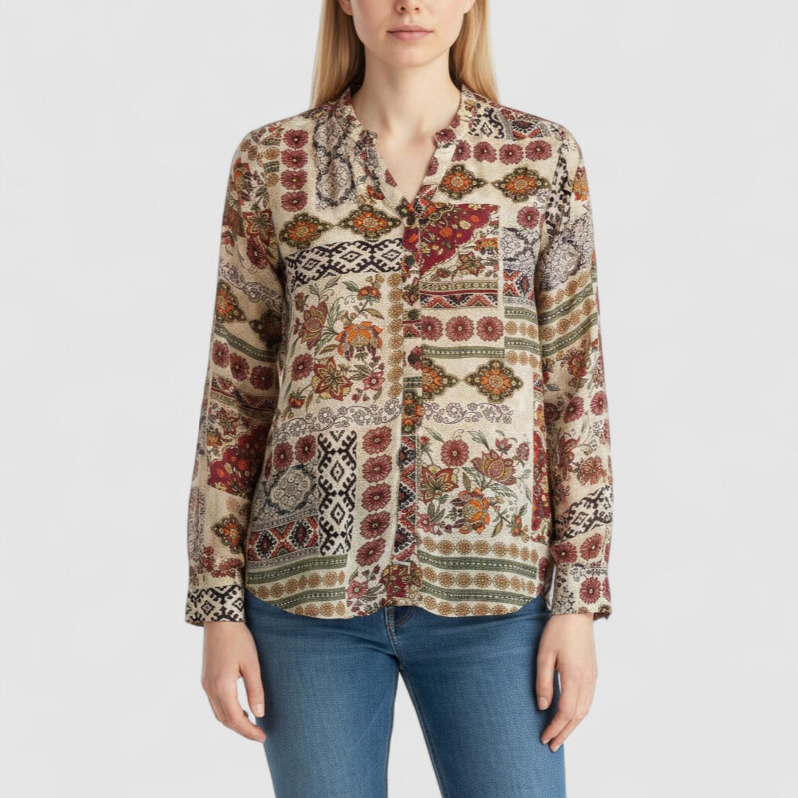 The Unbranded Brand DB Multicolor Floral Patchwork Blouse Womens Medium Size M / US 6-8 / IT 42-44 - 2 Thumbnail