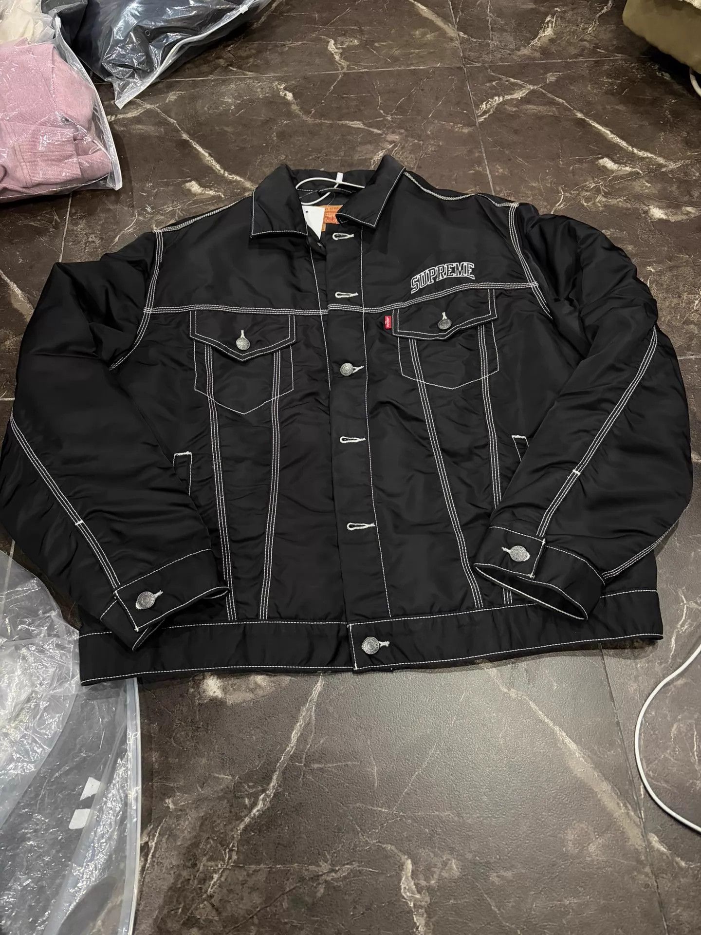 Levi's × Supreme Supreme Levi's Nylon Trucker Jacket Black | Grailed